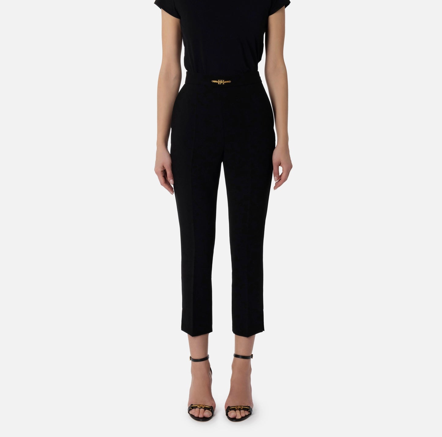 Straight trousers in crêpe fabric with horsebit