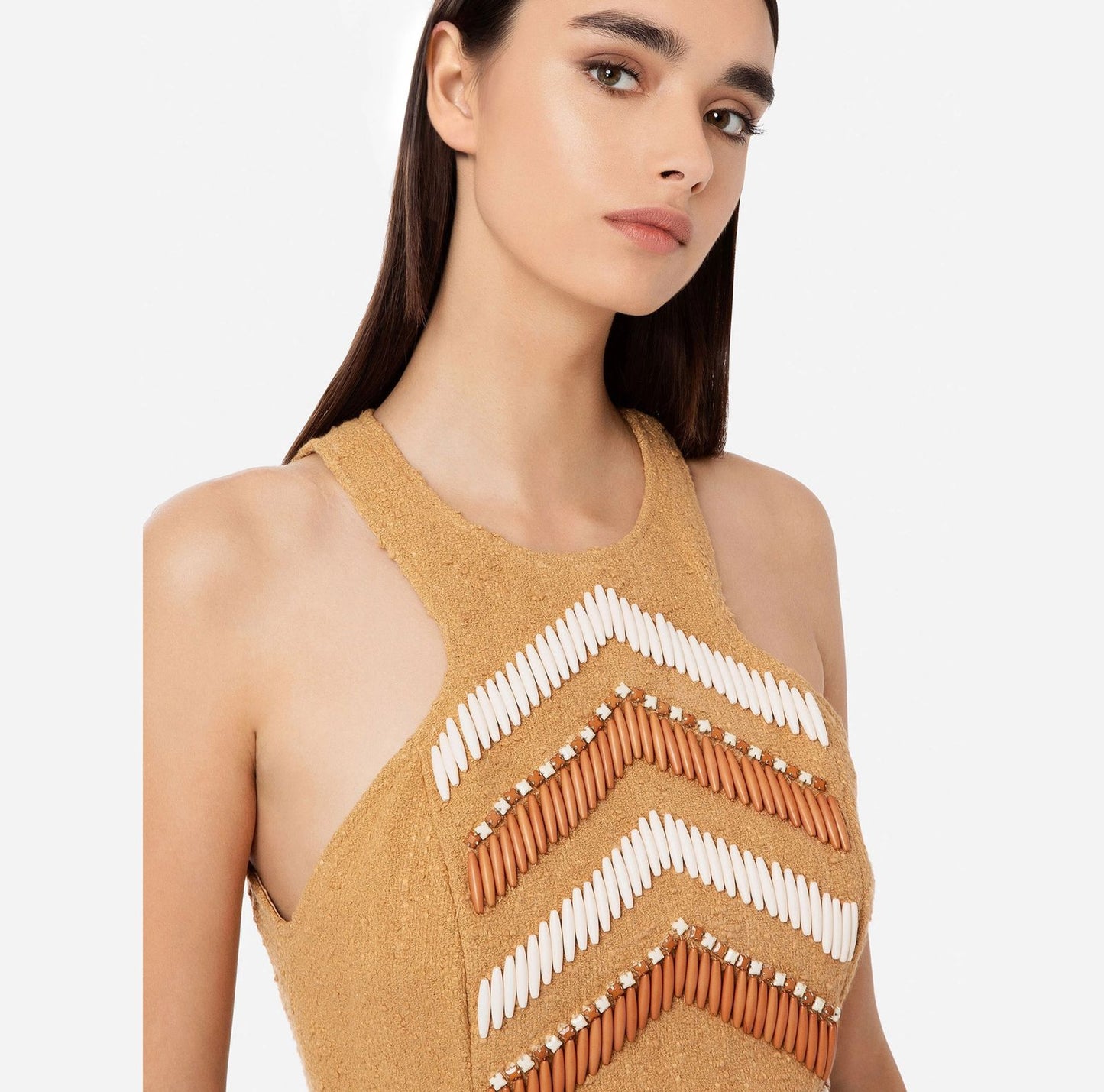 Embroidered tweed mini dress