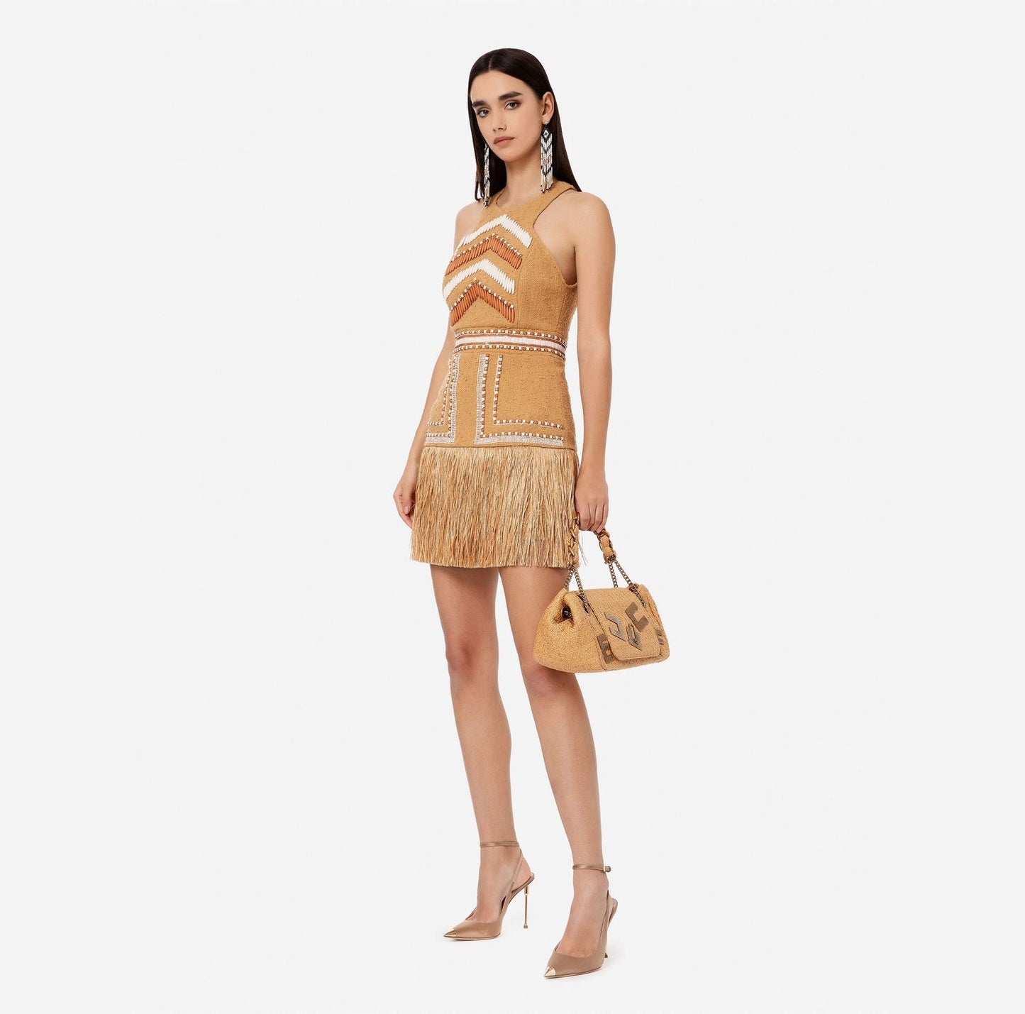 Embroidered tweed mini dress