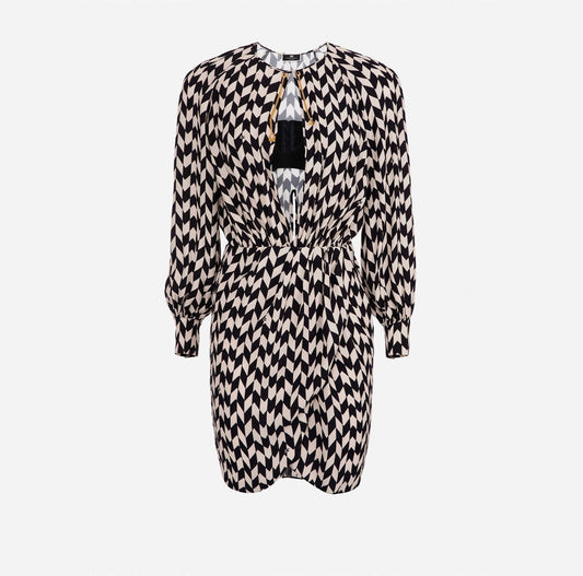 Herringbone print georgette mini dress