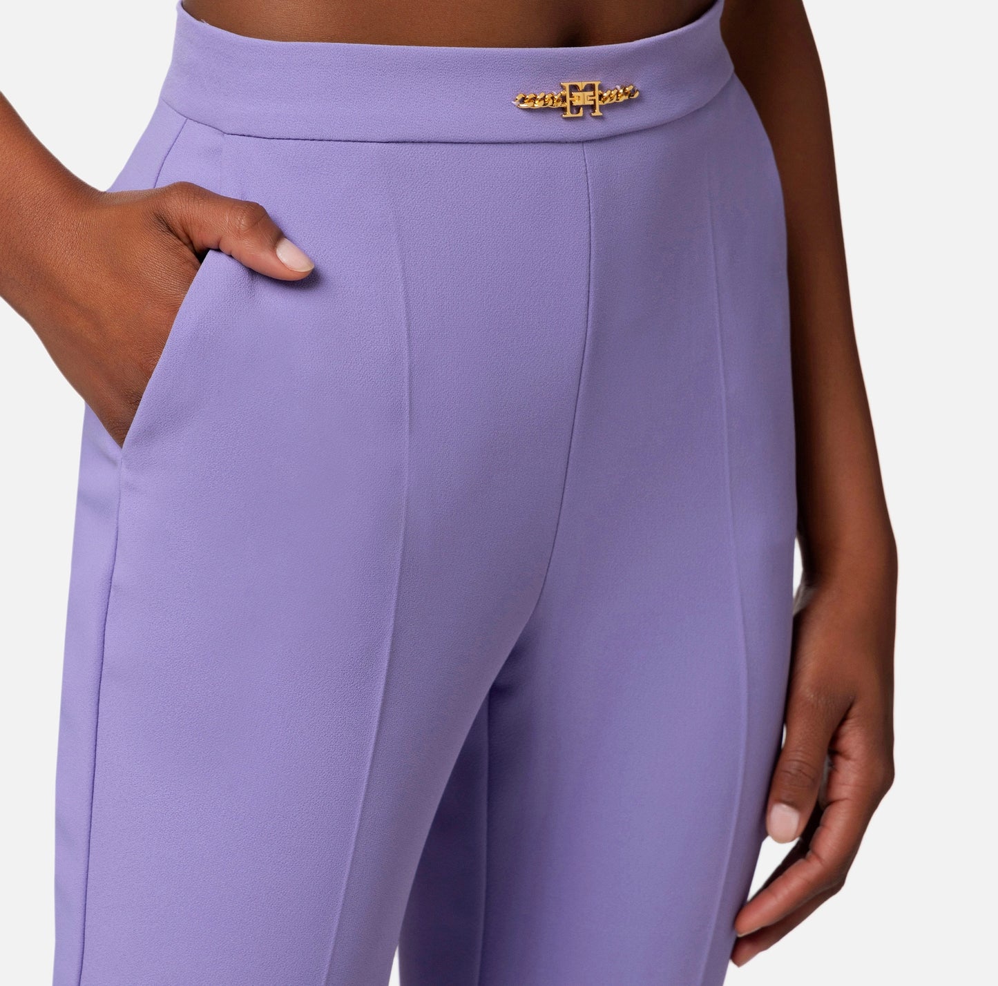 Straight trousers in crêpe fabric with horsebit