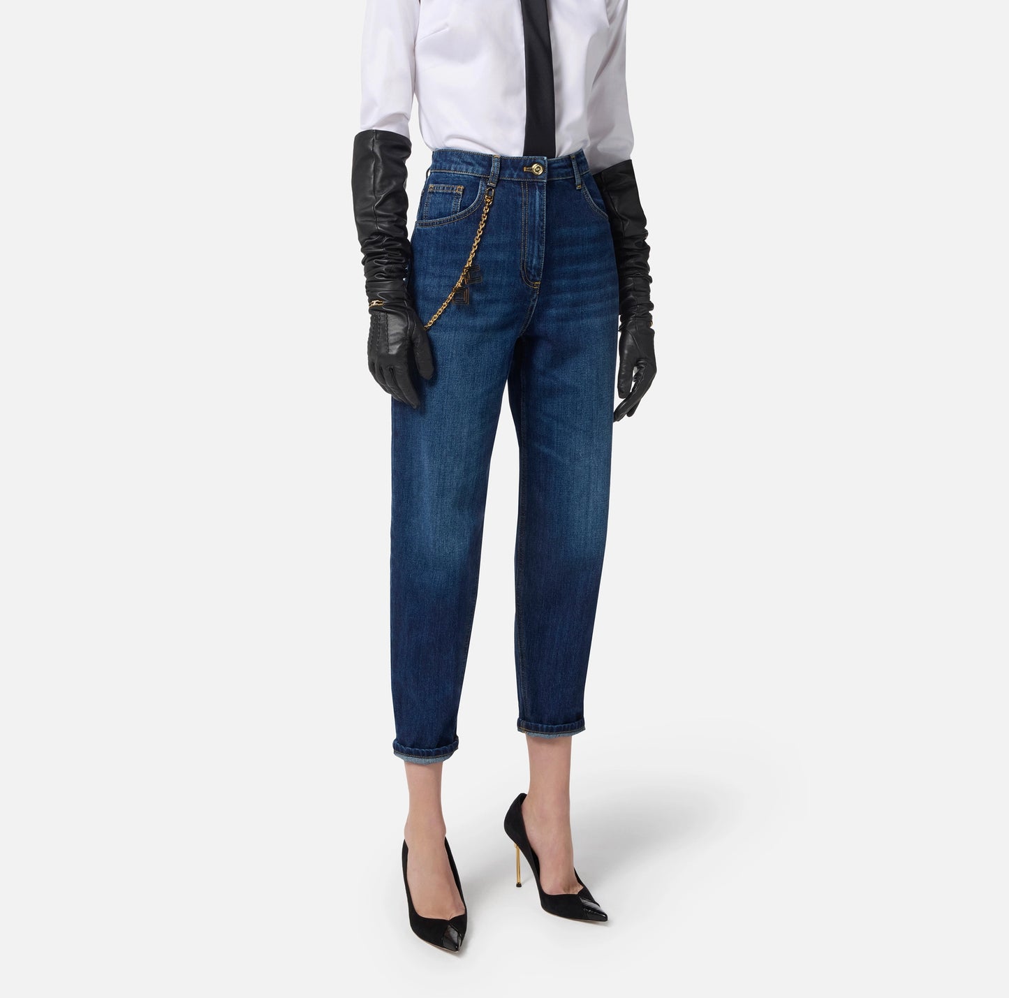 Jeans with jewel chain
