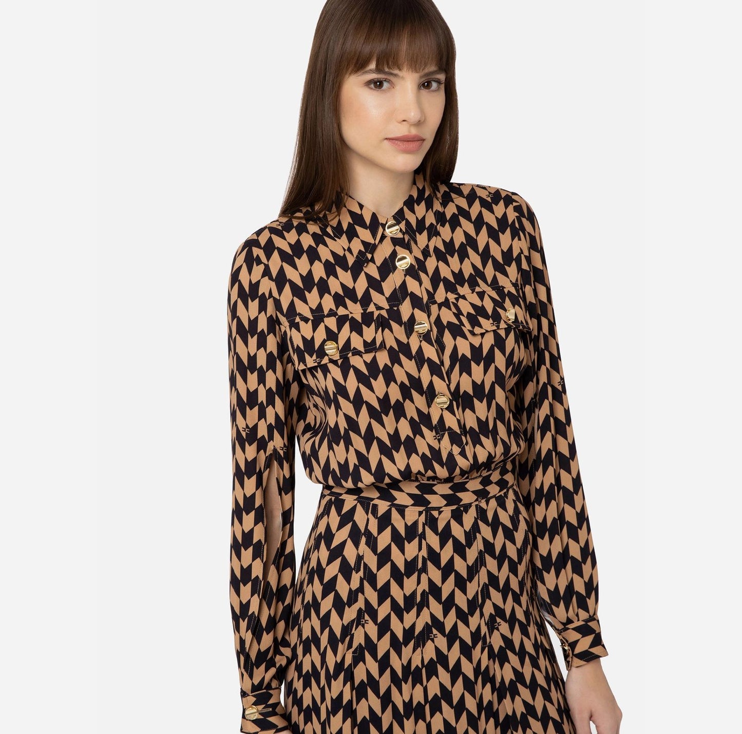 Herringbone print shirt-dress