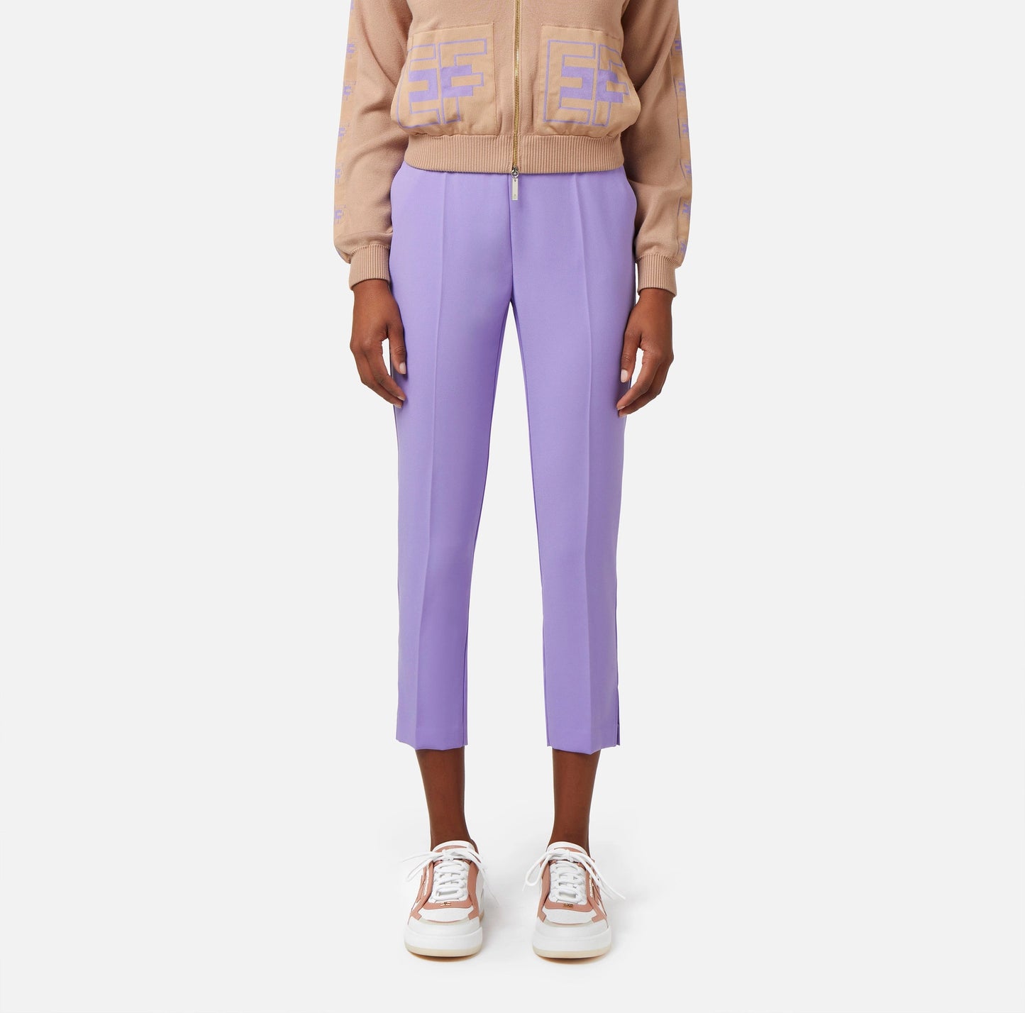 Straight trousers in crêpe fabric with horsebit