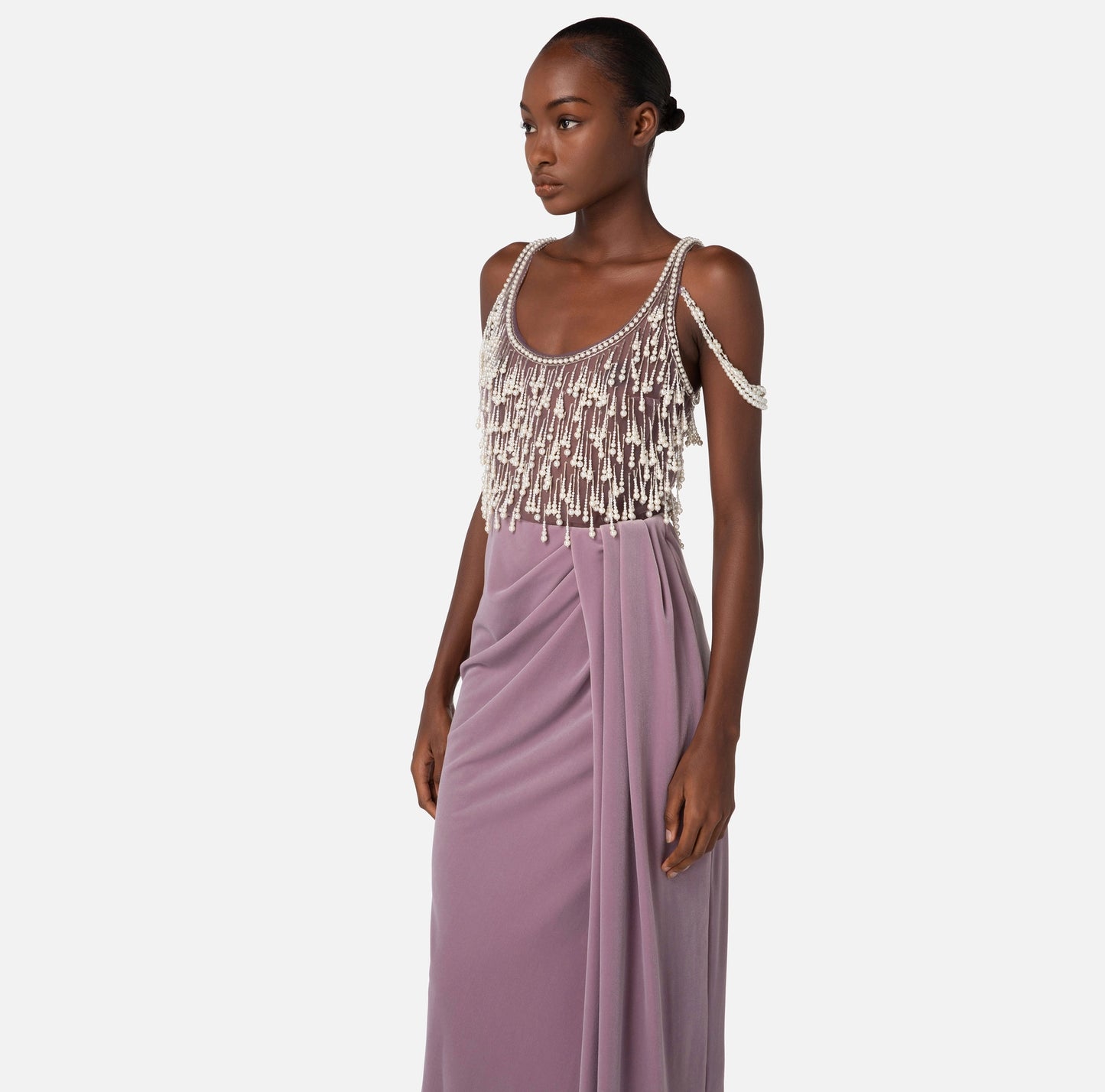 Red Carpet dress in embroidered velvet