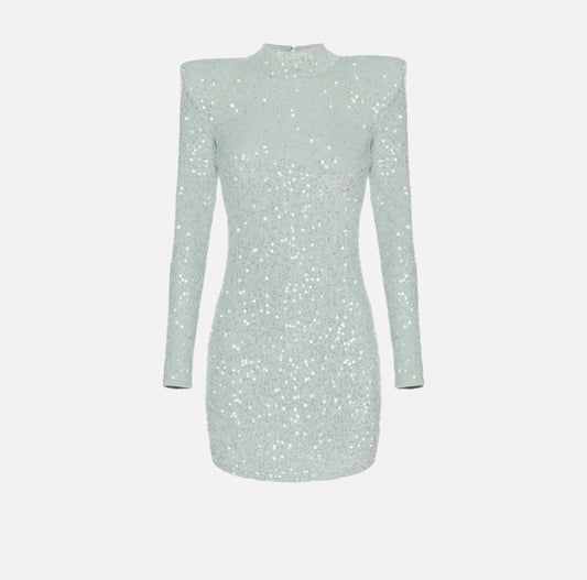 Mini-dress made of sequins with structured shoulders