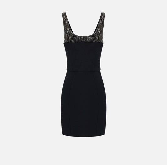 Mini-dress in crêpe fabric with embroidered bodice