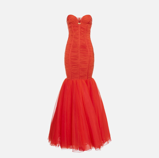 Jersey red carpet dress with tulle flounce