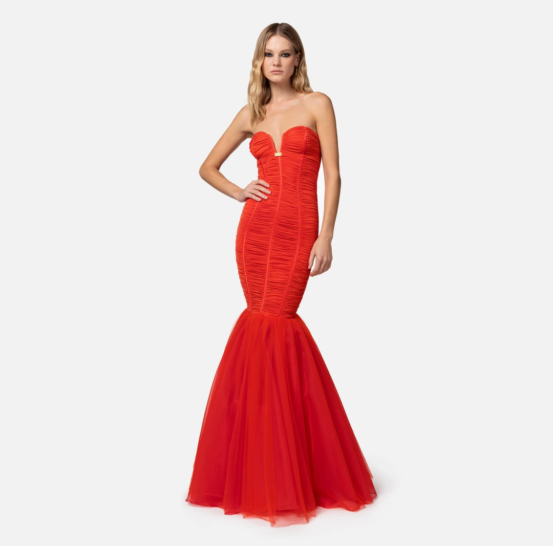 Jersey red carpet dress with tulle flounce
