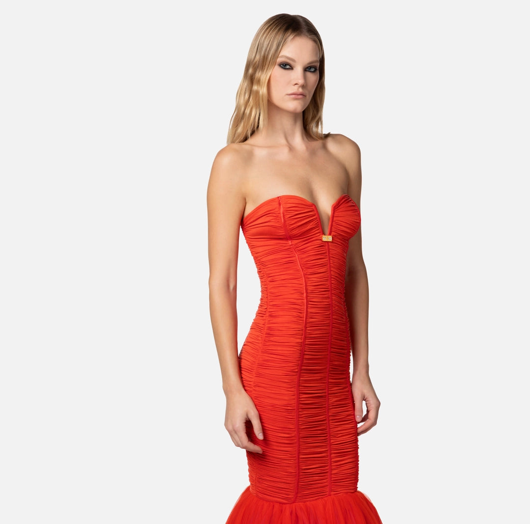Jersey red carpet dress with tulle flounce