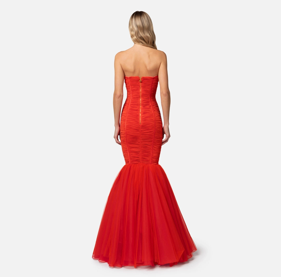 Jersey red carpet dress with tulle flounce