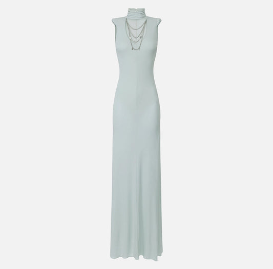 Jersey red carpet dress with cut-out and necklace