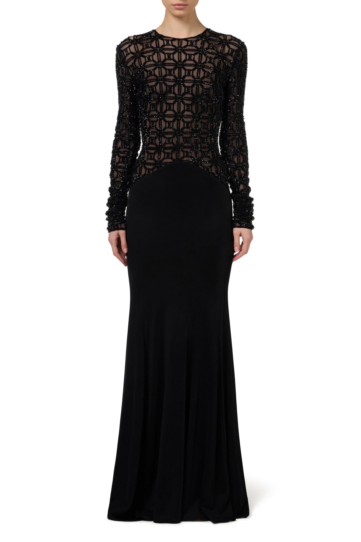 Red carpet dress in embroidered flock tulle fabric