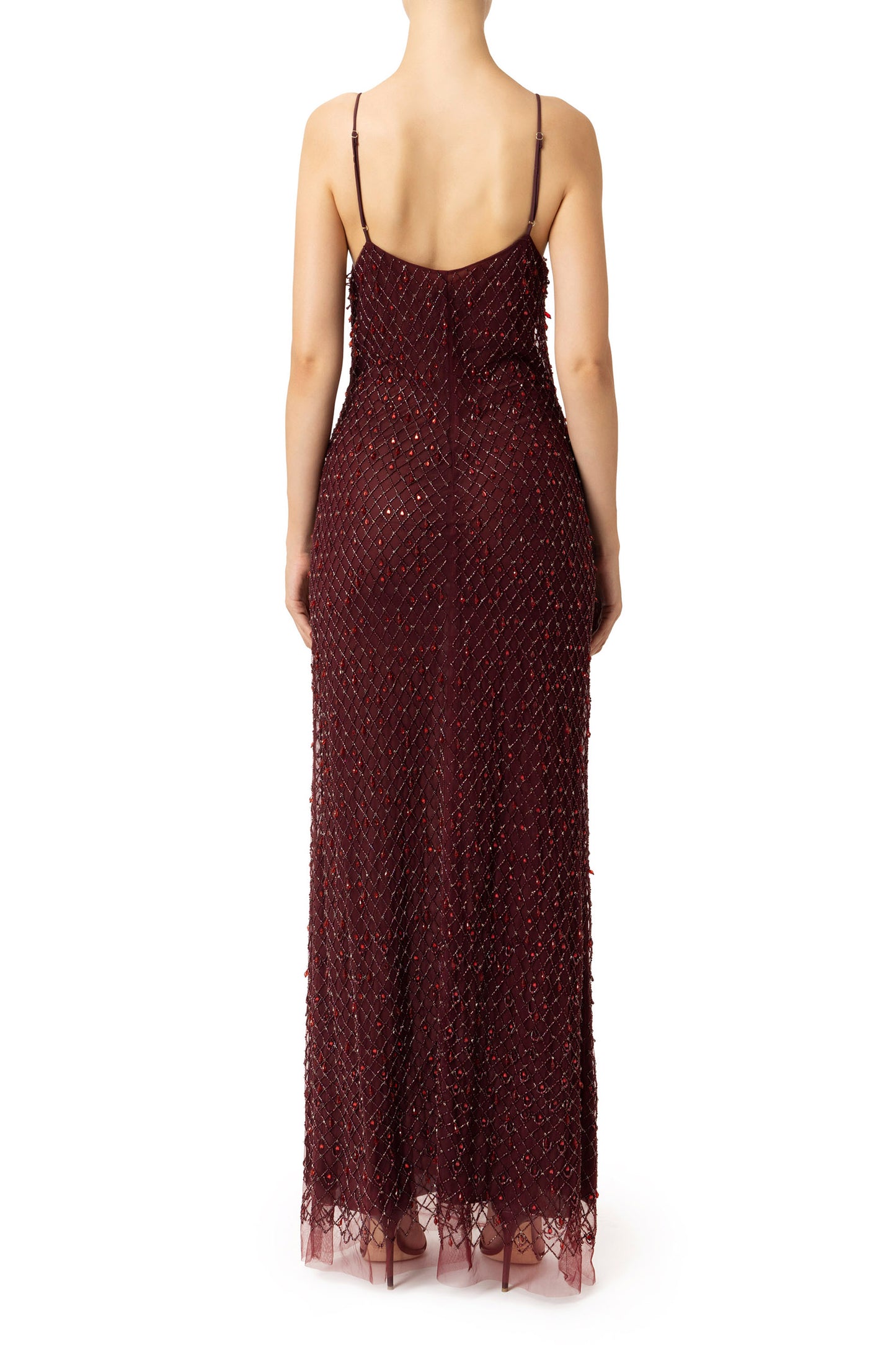 Tulle red carpet dress embroidered with diamond pattern sequins