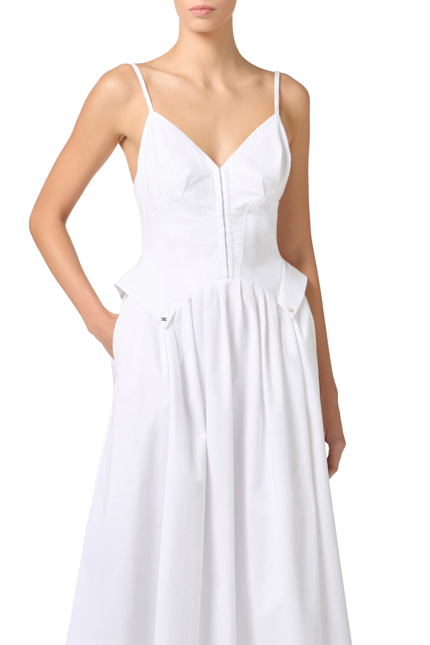Cotton poplin dress with peplum