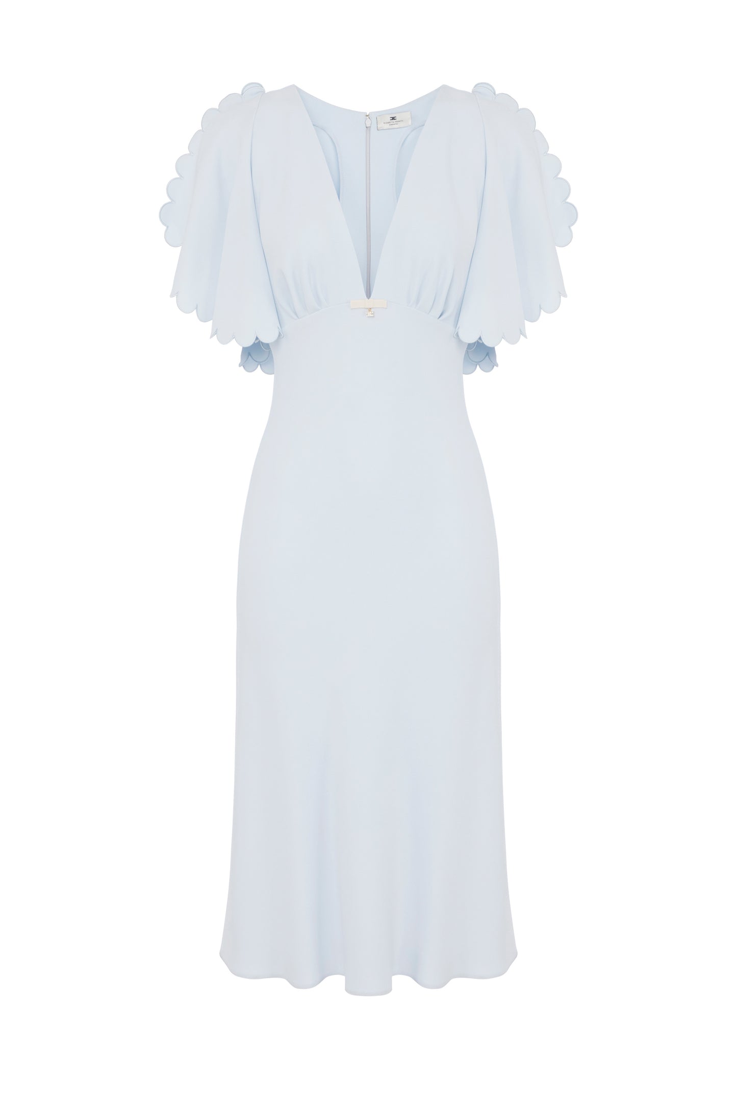 Dress in lightweight crêpe fabric with embroidered scallop