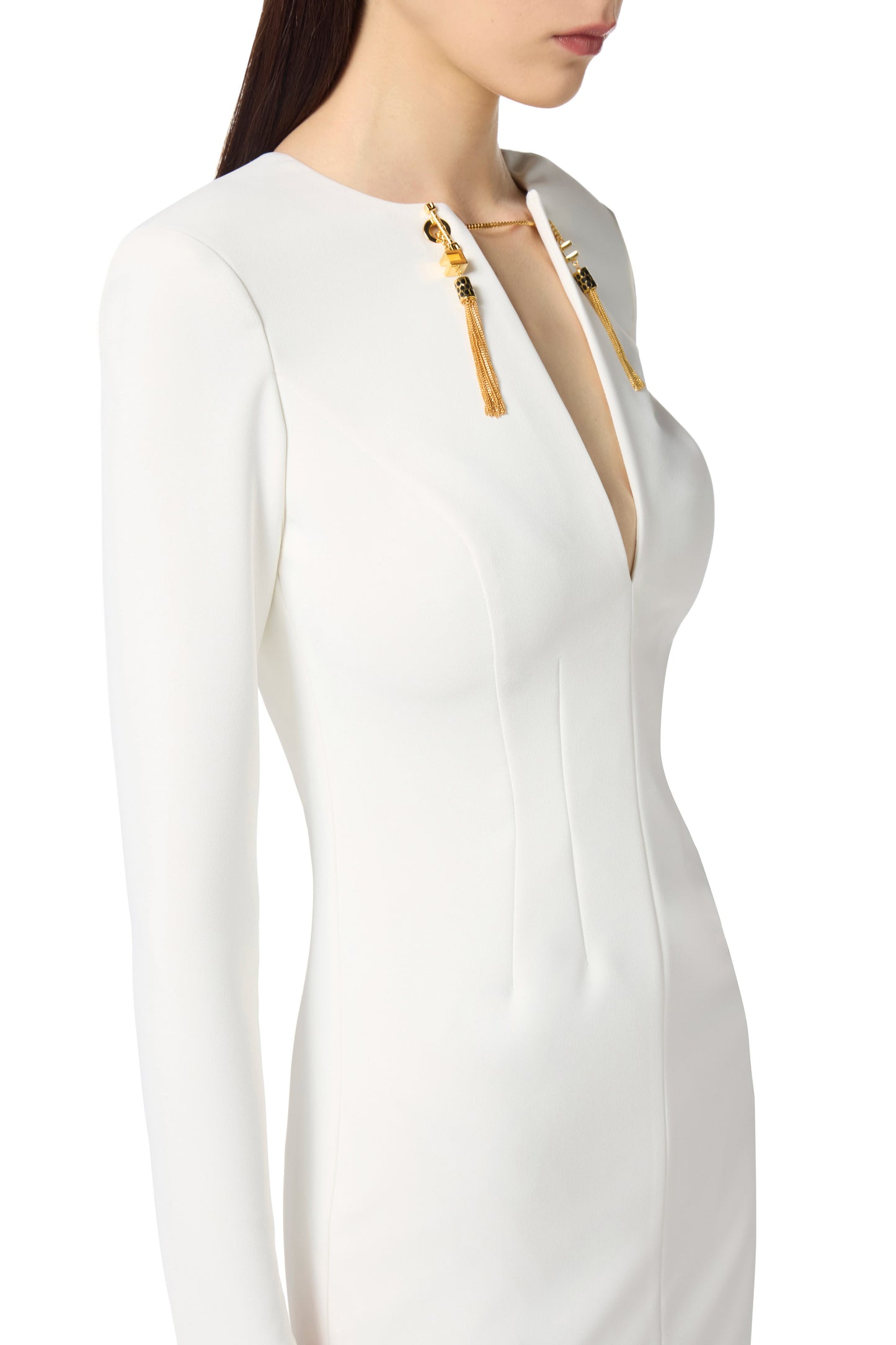 Dress in lightweight crêpe fabric with jewel chain