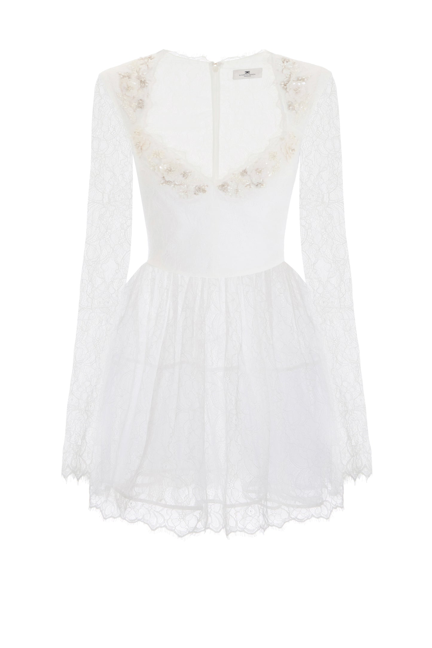 Dress in tulle and lace fabrics with floral embroidery