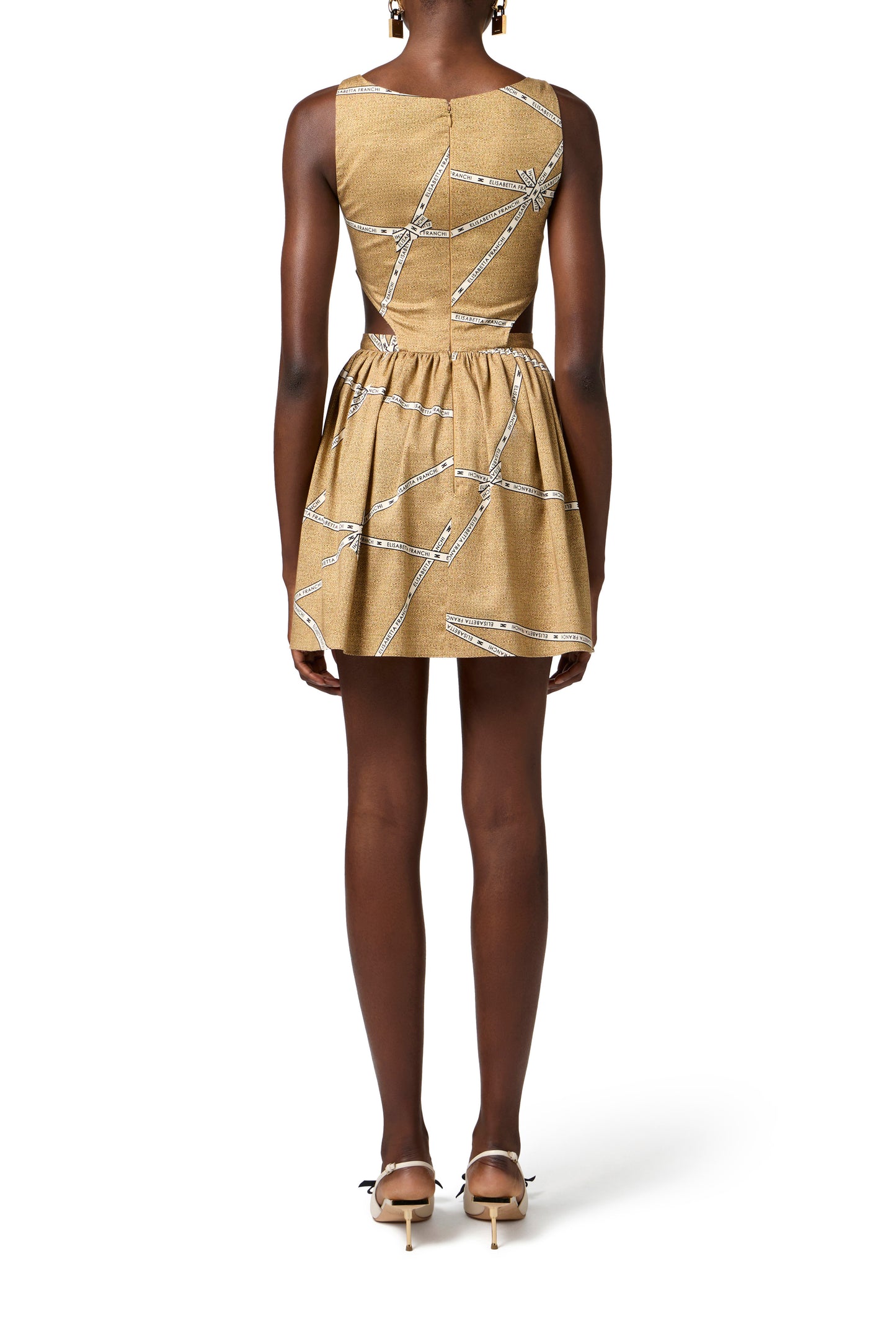 Cotton dress with raffia print and ribbon