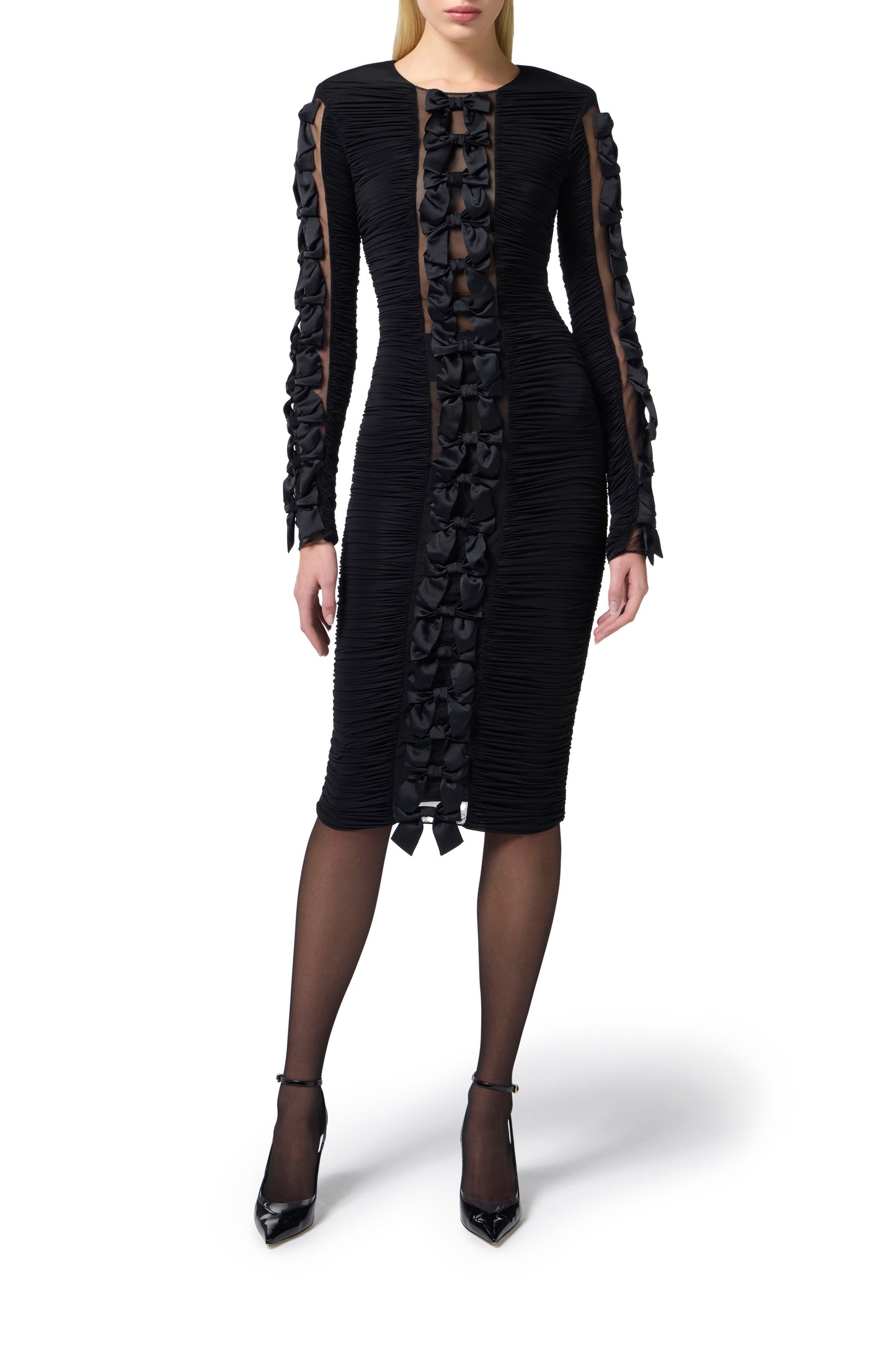 Stretch organza dress with bows