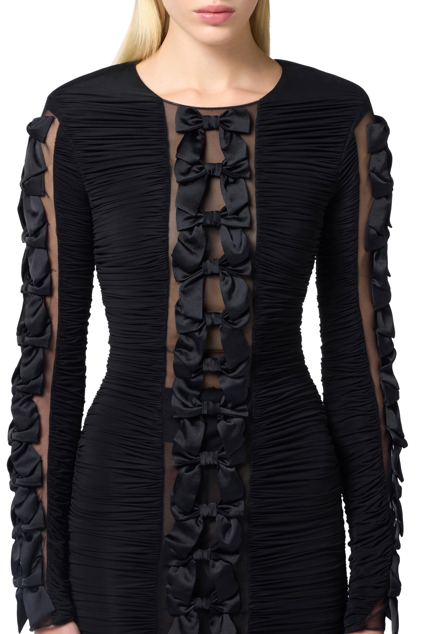 Stretch organza dress with bows