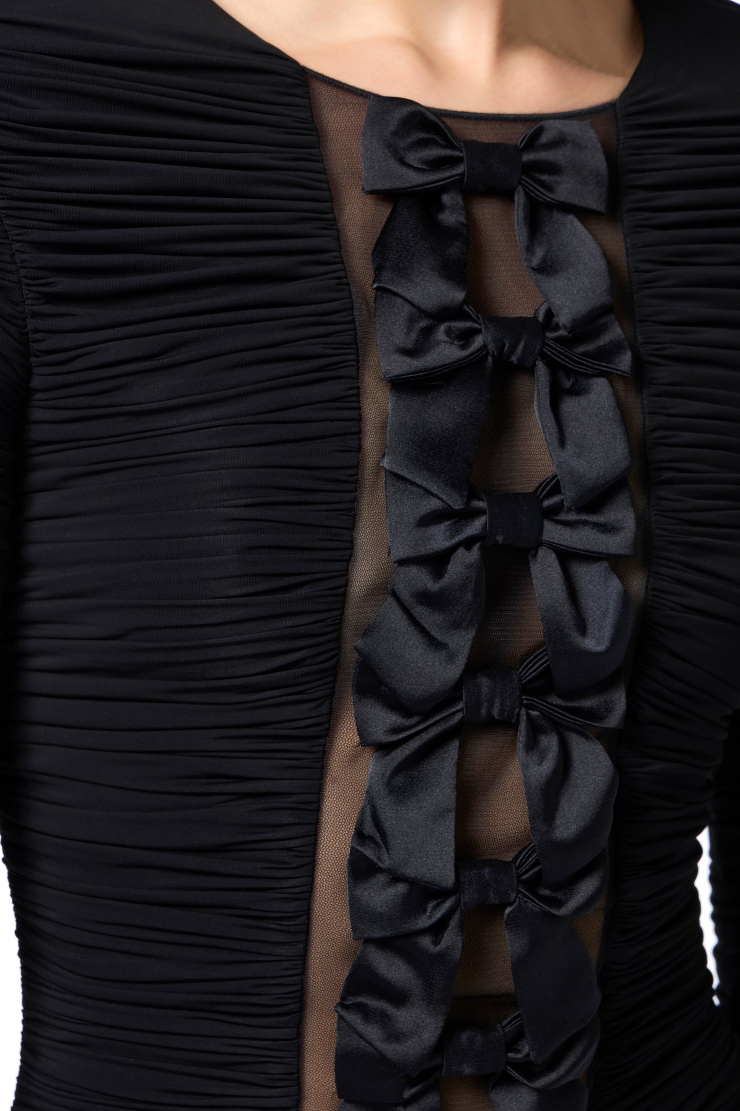 Stretch organza dress with bows