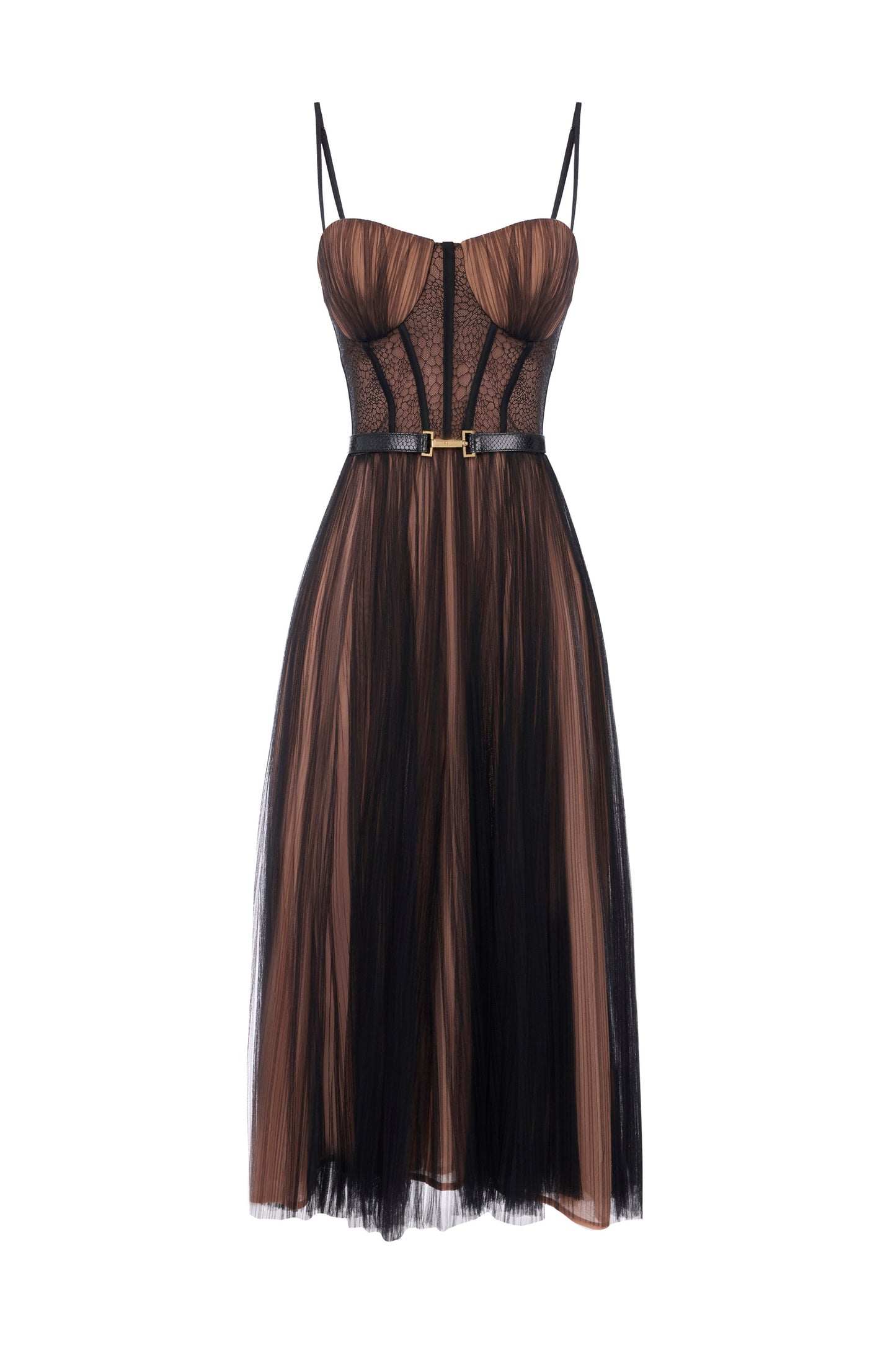 Bustier dress in tulle fabric with belt