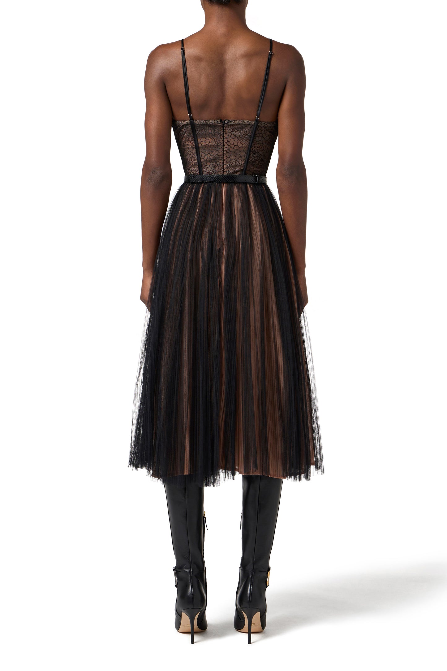 Bustier dress in tulle fabric with belt