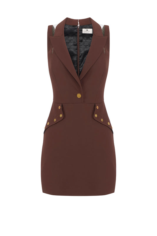 Mini dress in double layer crêpe fabric with jewel buttons