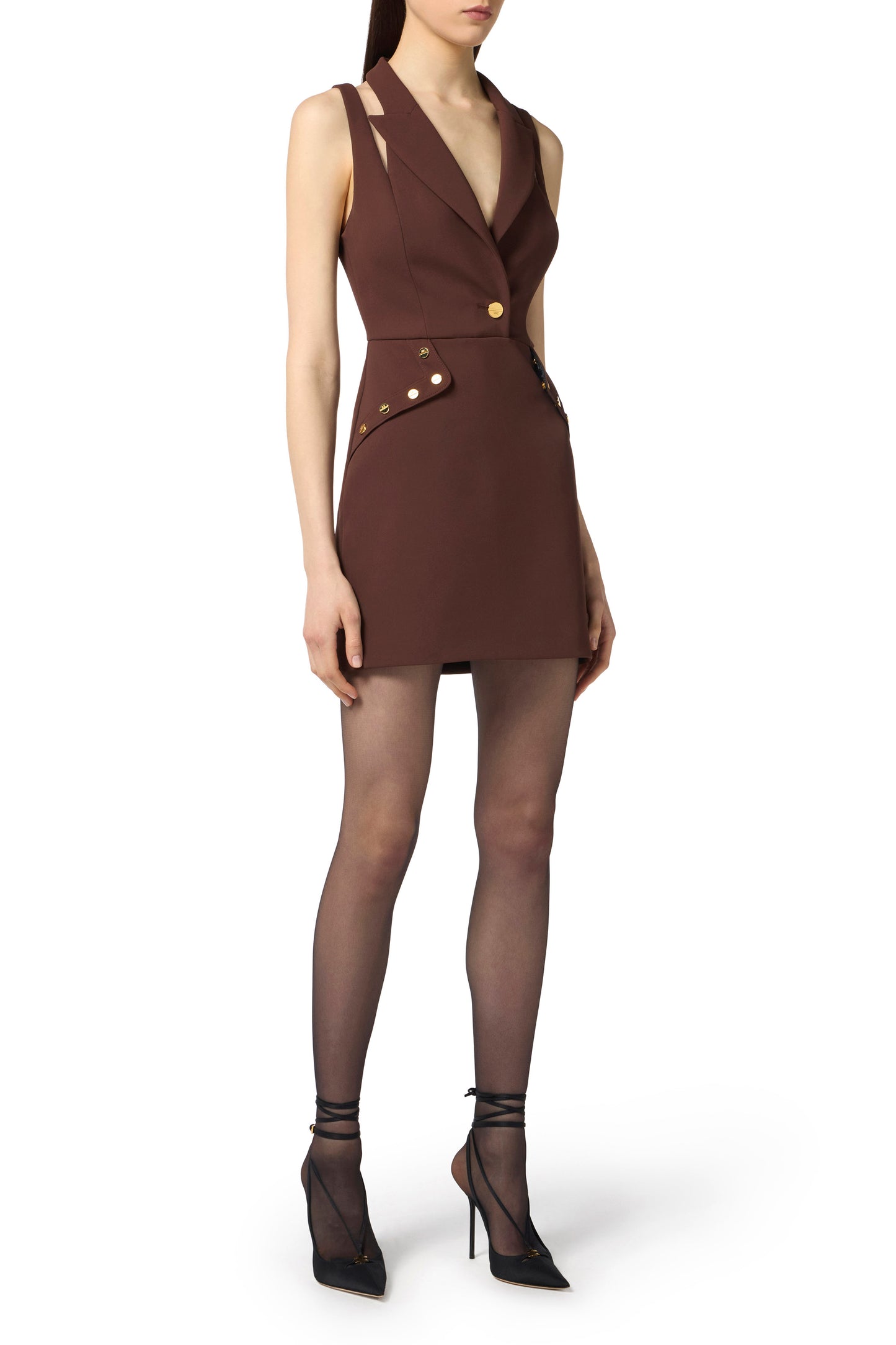 Mini dress in double layer crêpe fabric with jewel buttons