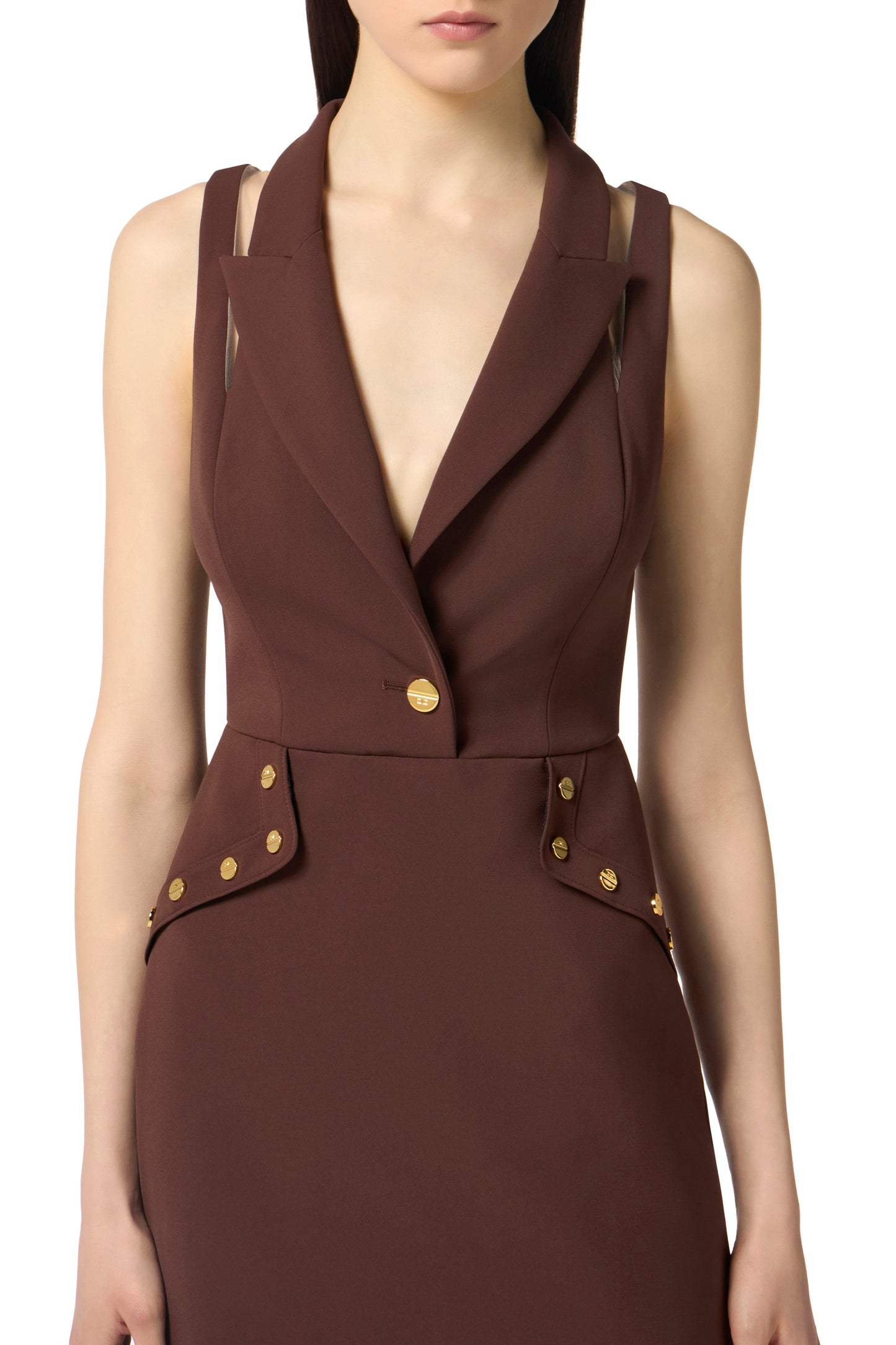 Mini dress in double layer crêpe fabric with jewel buttons