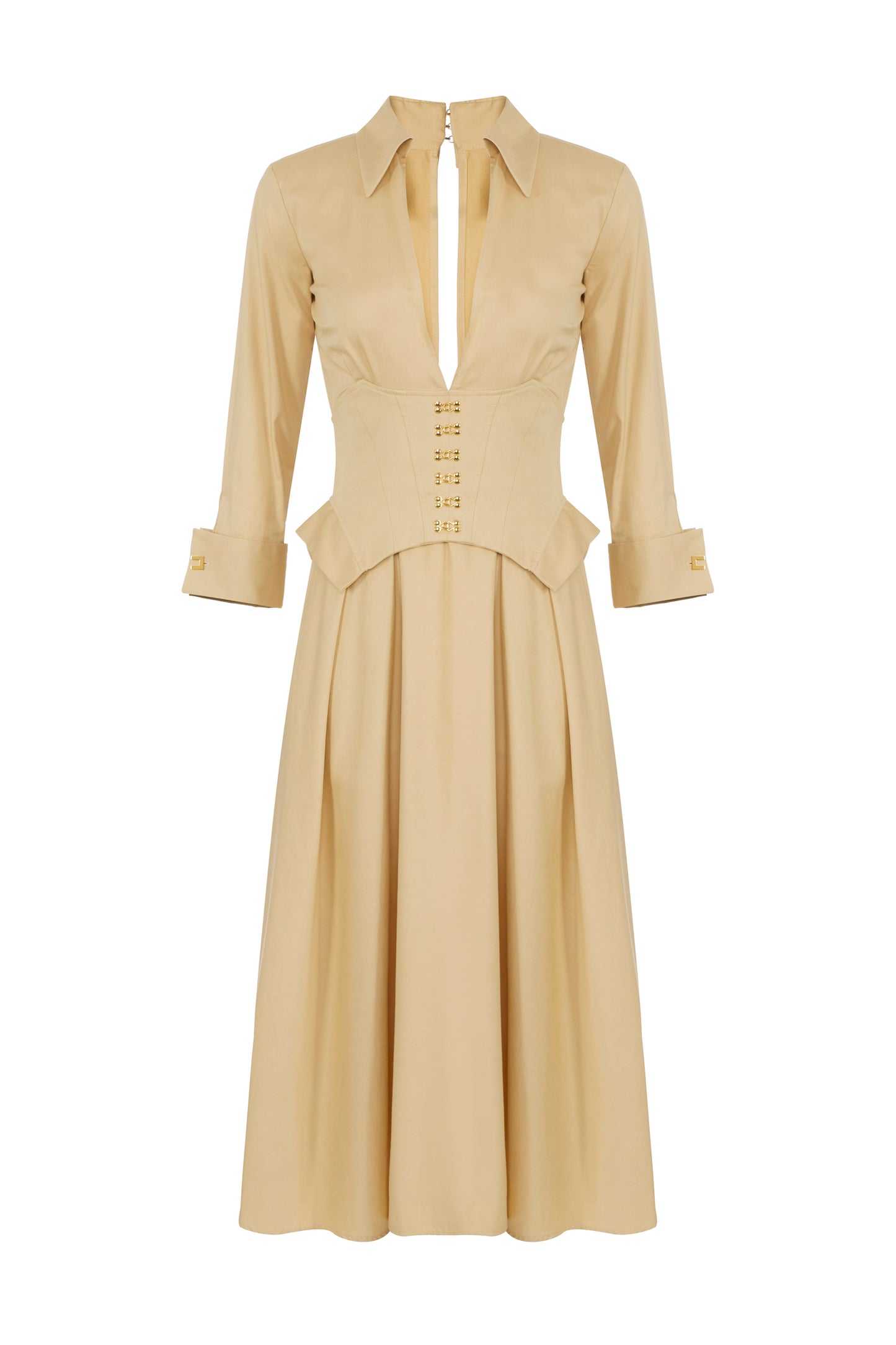 Stretch cotton dress with jewel clasps