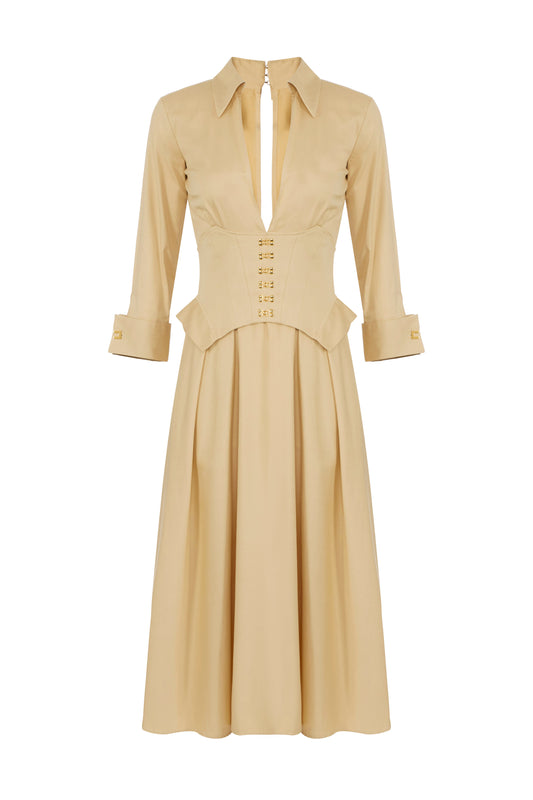 Stretch cotton dress with jewel clasps