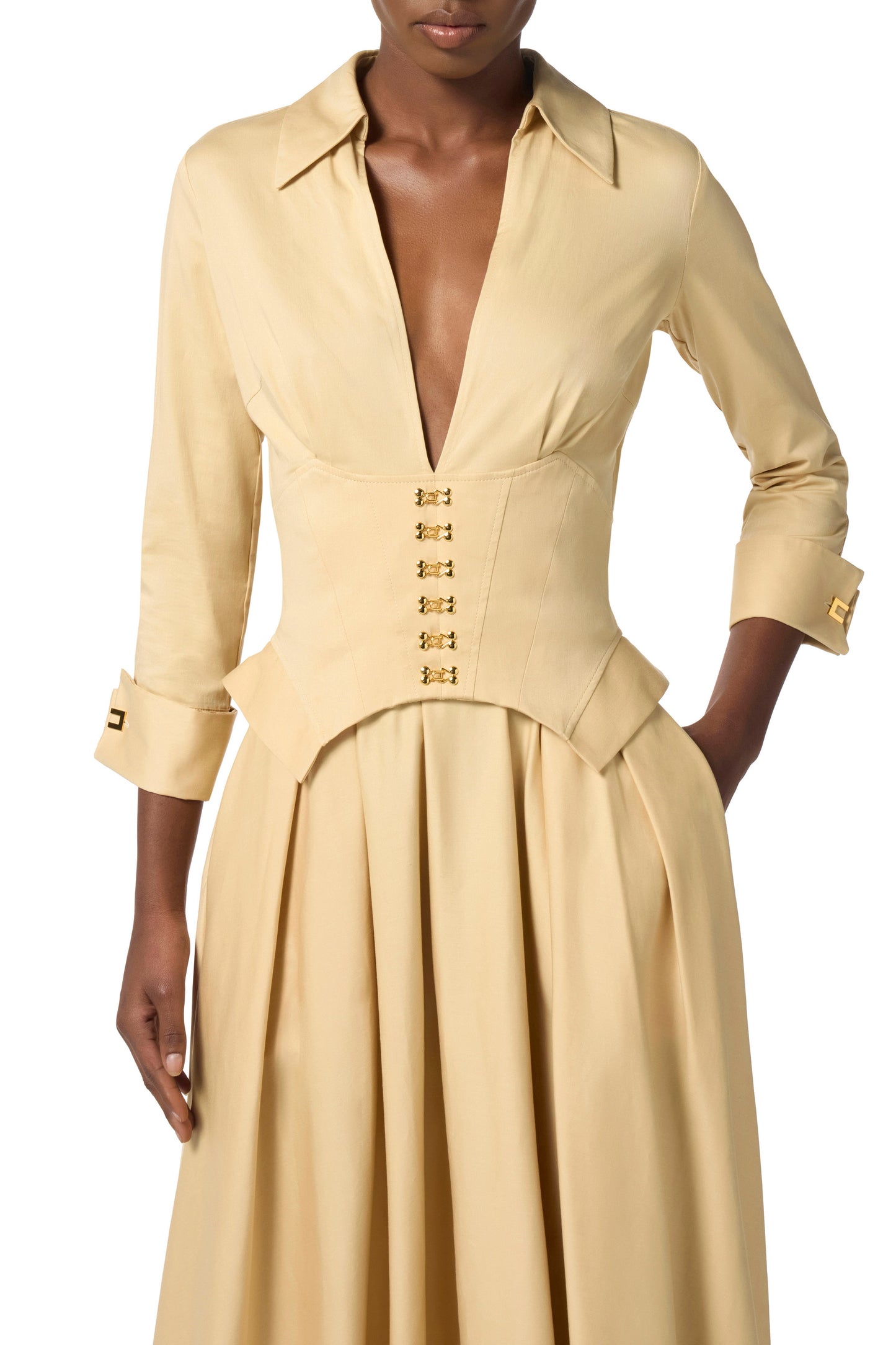 Stretch cotton dress with jewel clasps