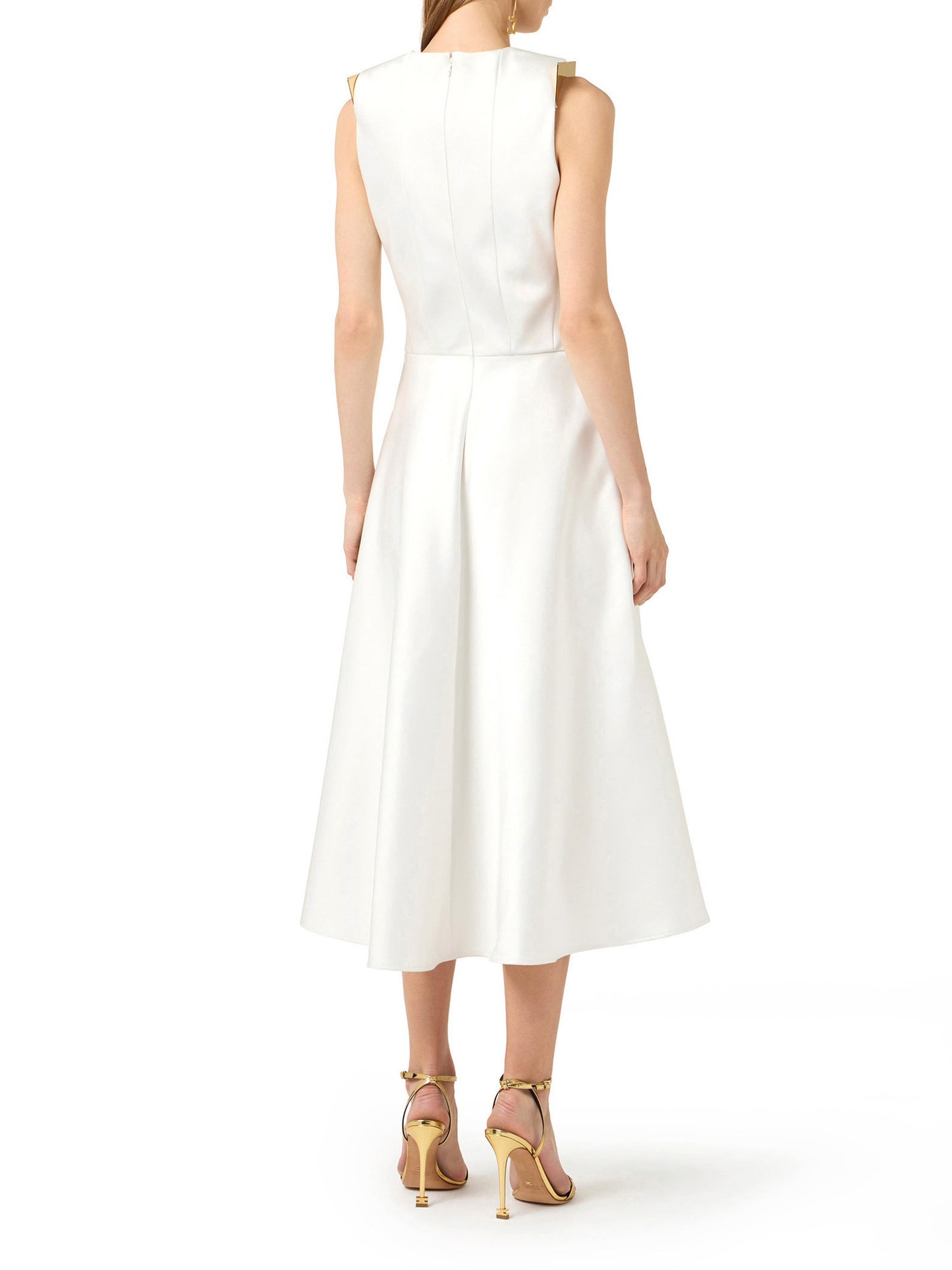 Duchess satin dress with jewel details on the shoulders