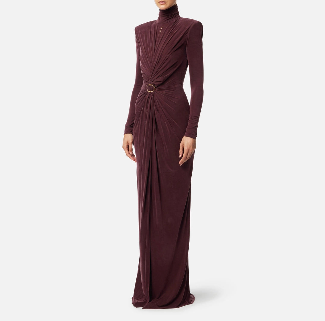 Red Carpet dress in cupro jersey fabric with drapes