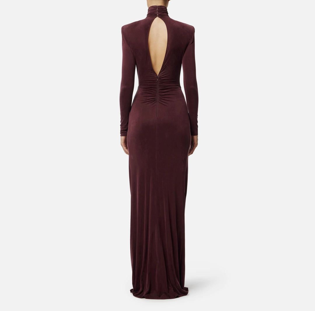 Red Carpet dress in cupro jersey fabric with drapes