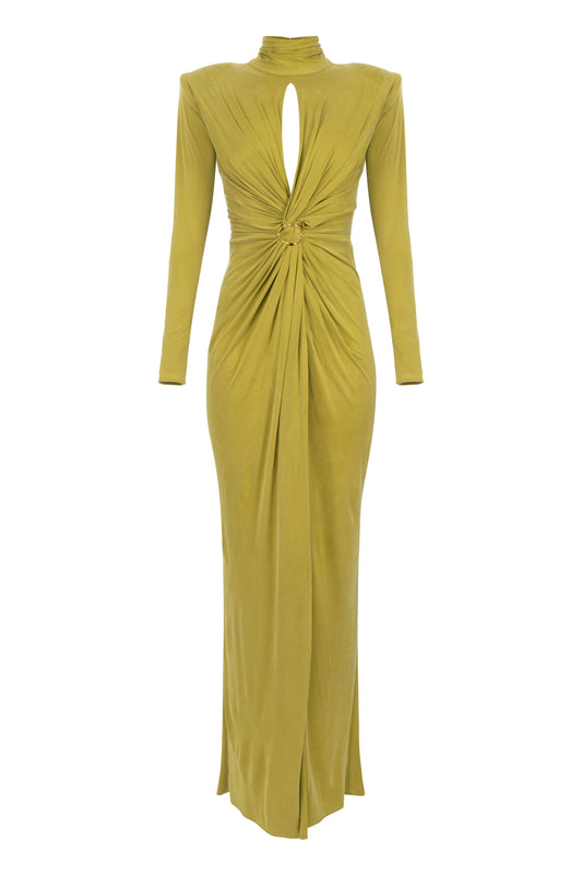 Red Carpet dress in cupro jersey fabric with drapes