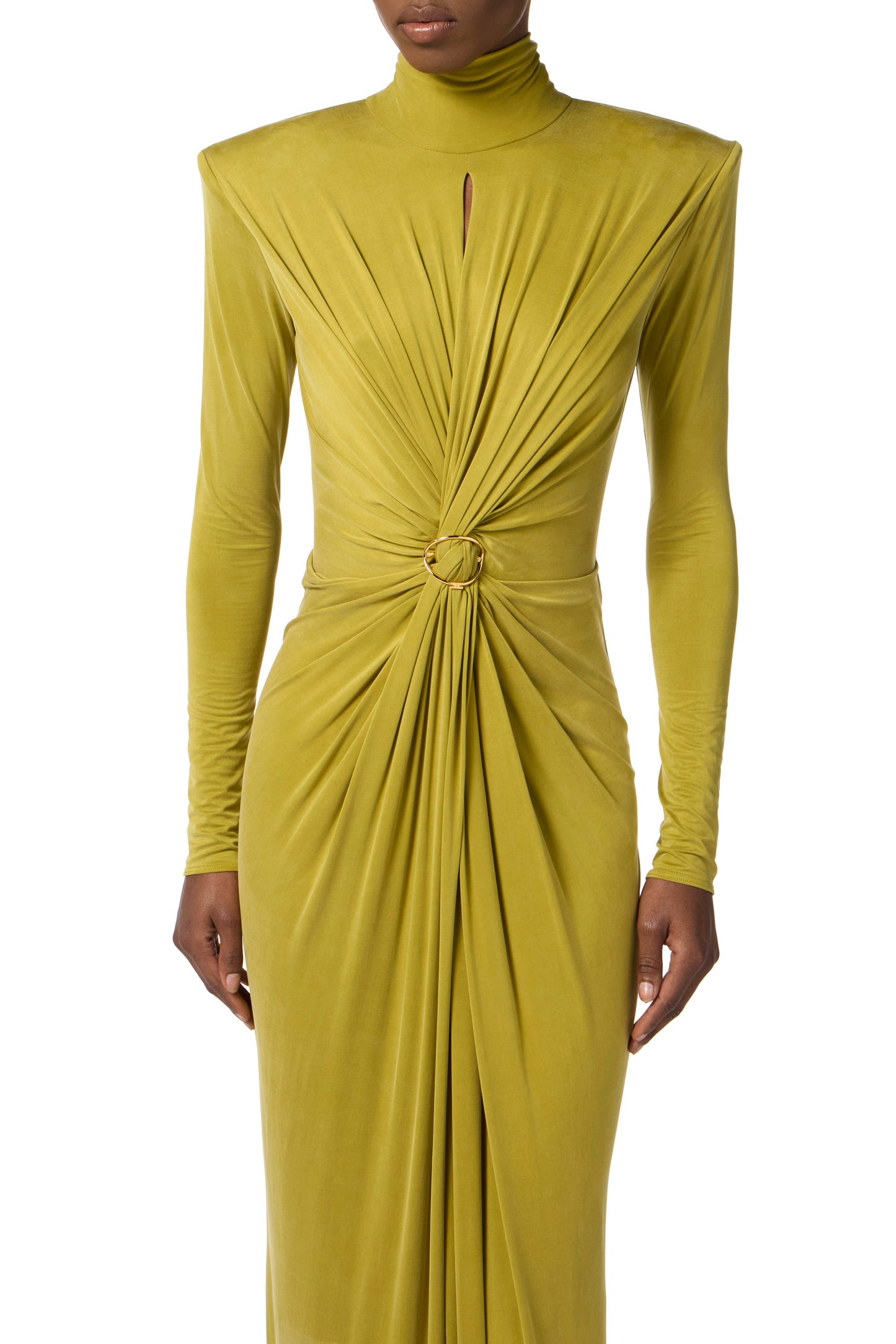 Red Carpet dress in cupro jersey fabric with drapes