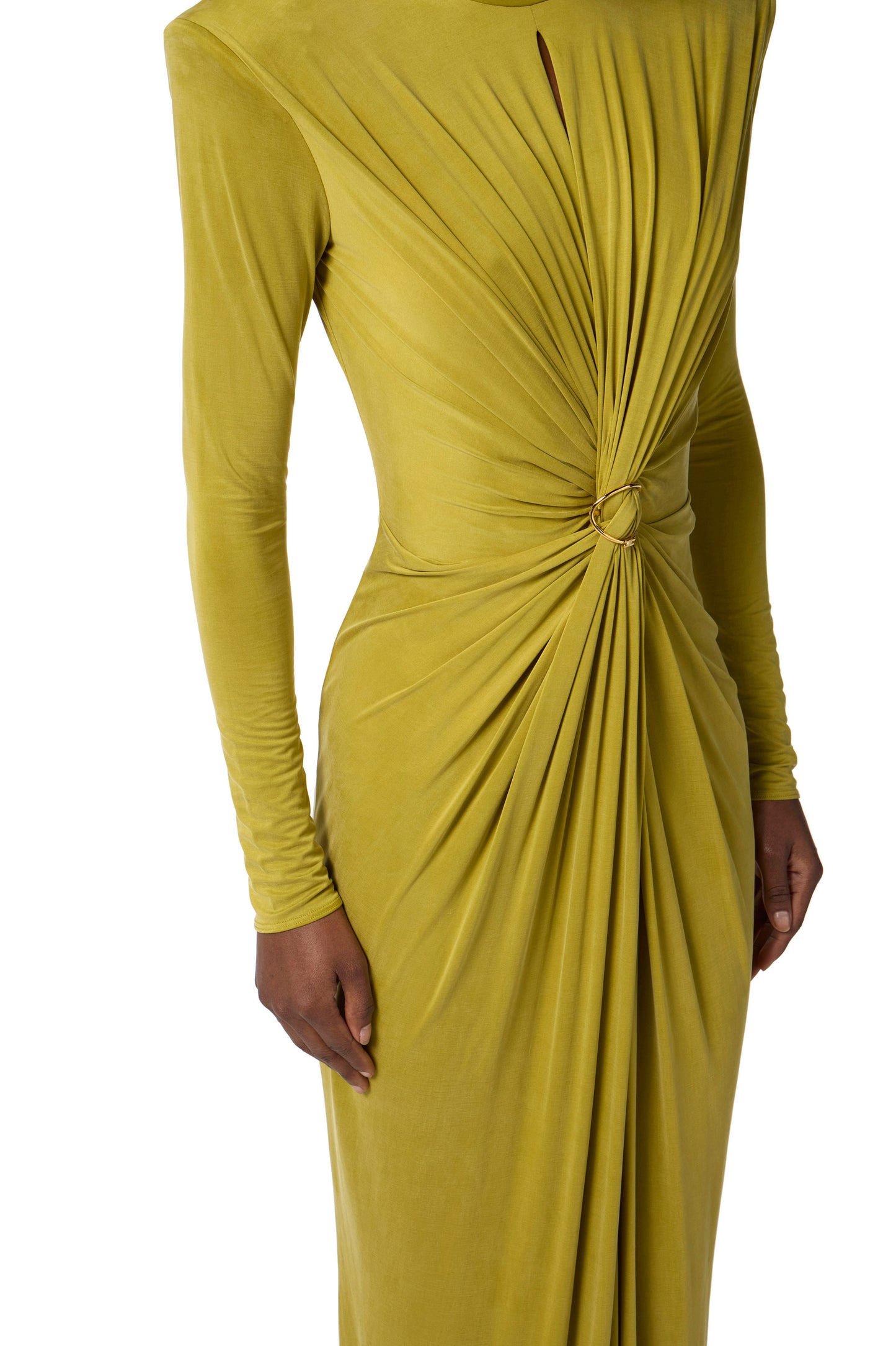 Red Carpet dress in cupro jersey fabric with drapes
