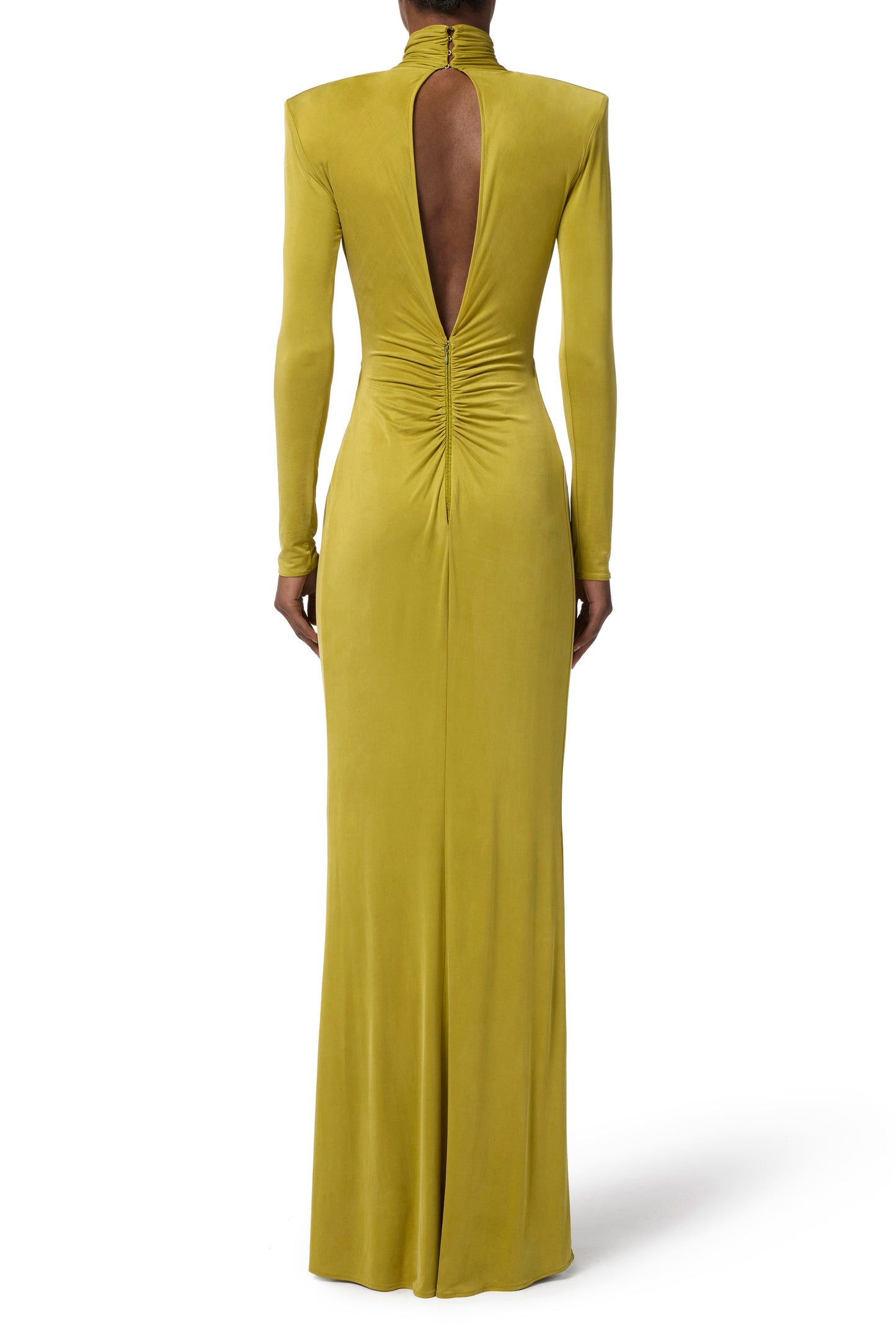Red Carpet dress in cupro jersey fabric with drapes