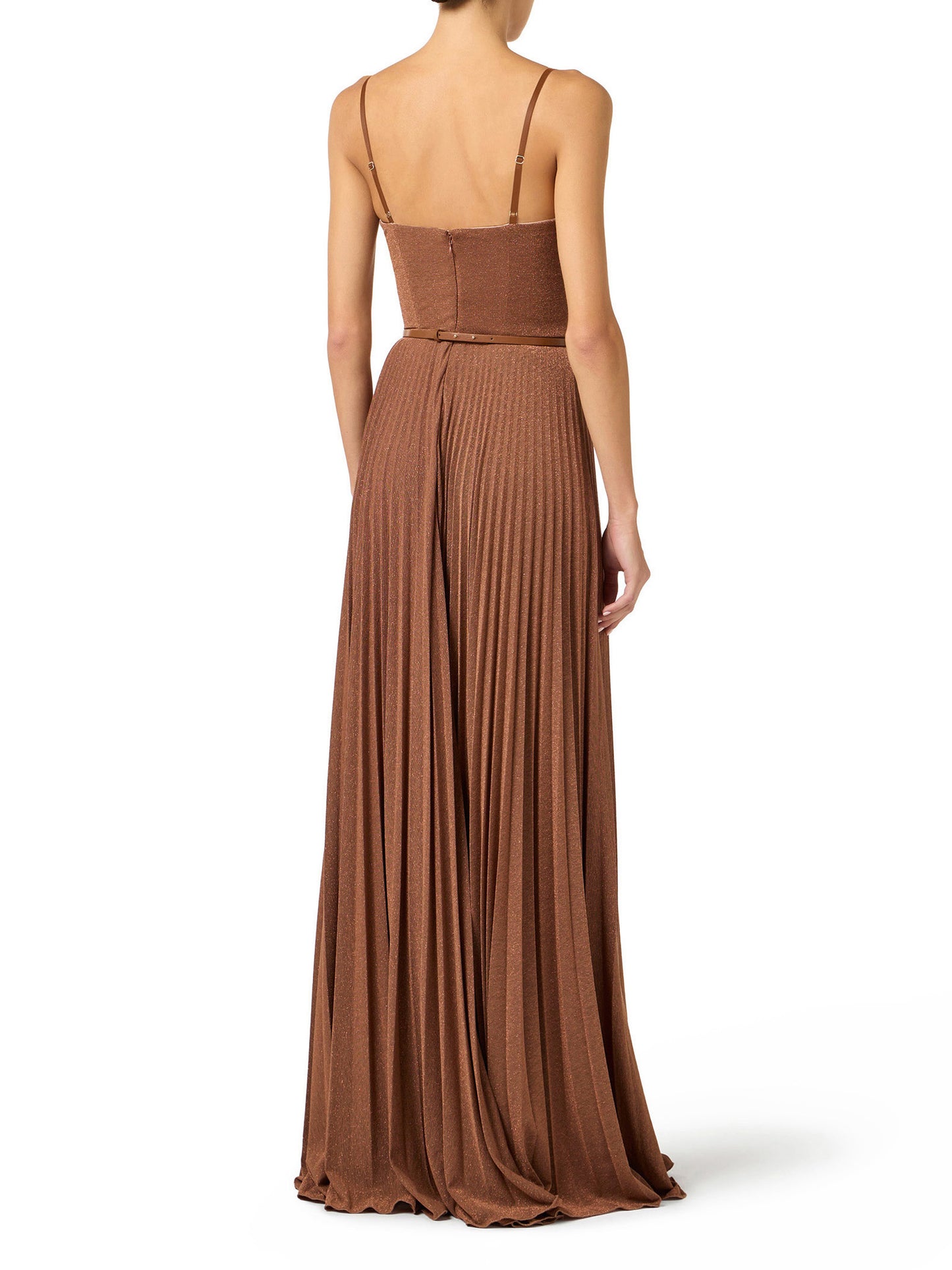 Red Carpet dress made of lamé-effect jersey fabric with belt