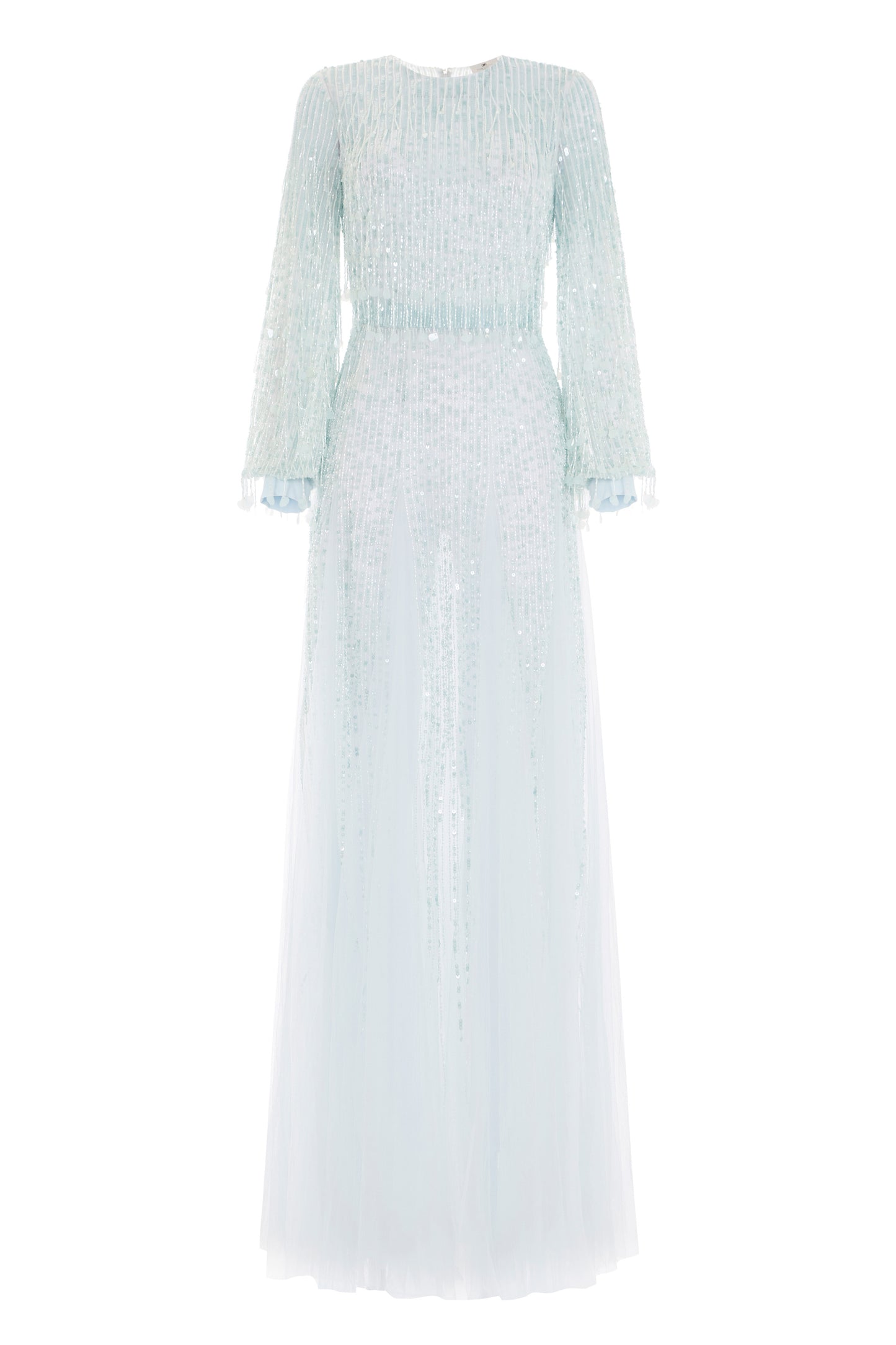 Red Carpet dress in georgette fabric with sequins fringes