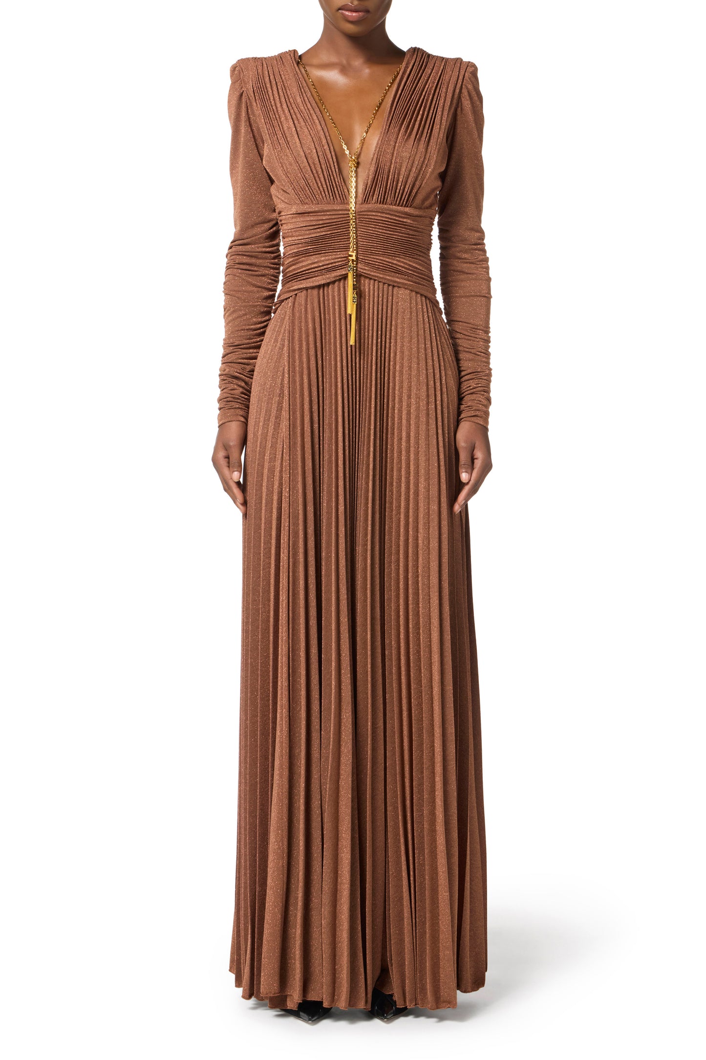 Red Carpet dress in lurex jersey with necklace