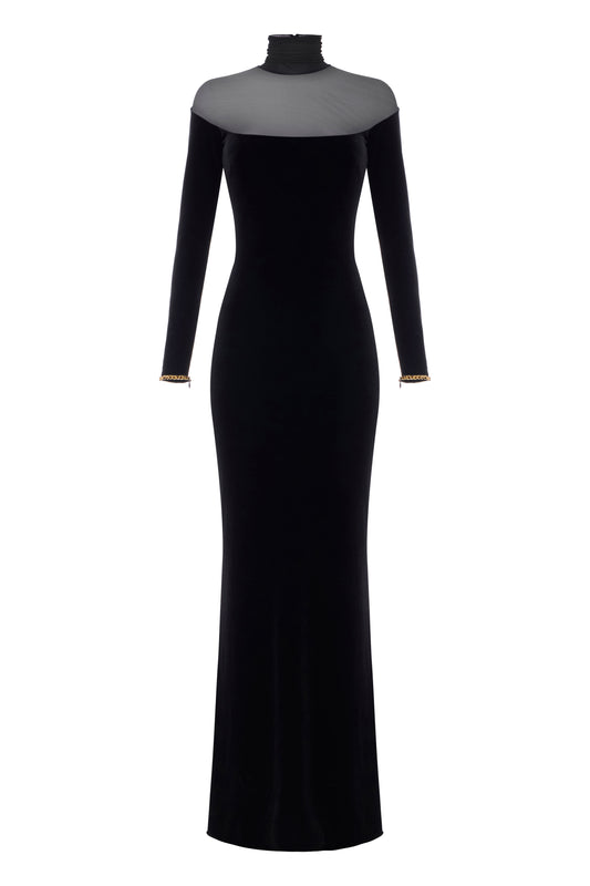 Red Carpet dress in velvet and jersey fabrics