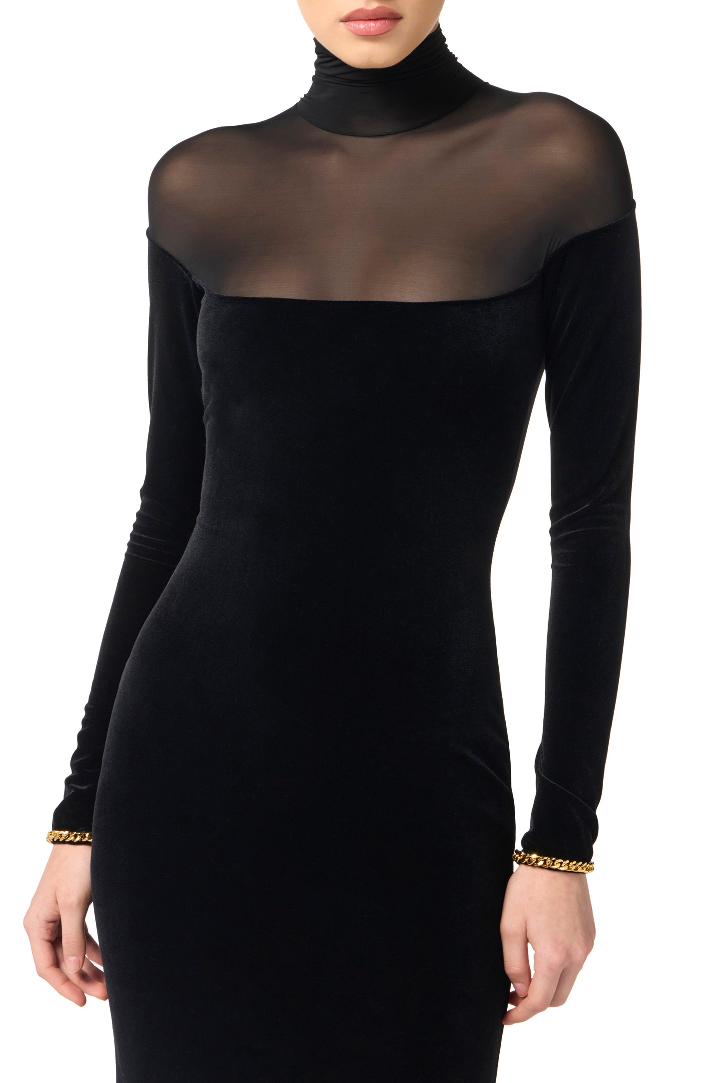 Red Carpet dress in velvet and jersey fabrics