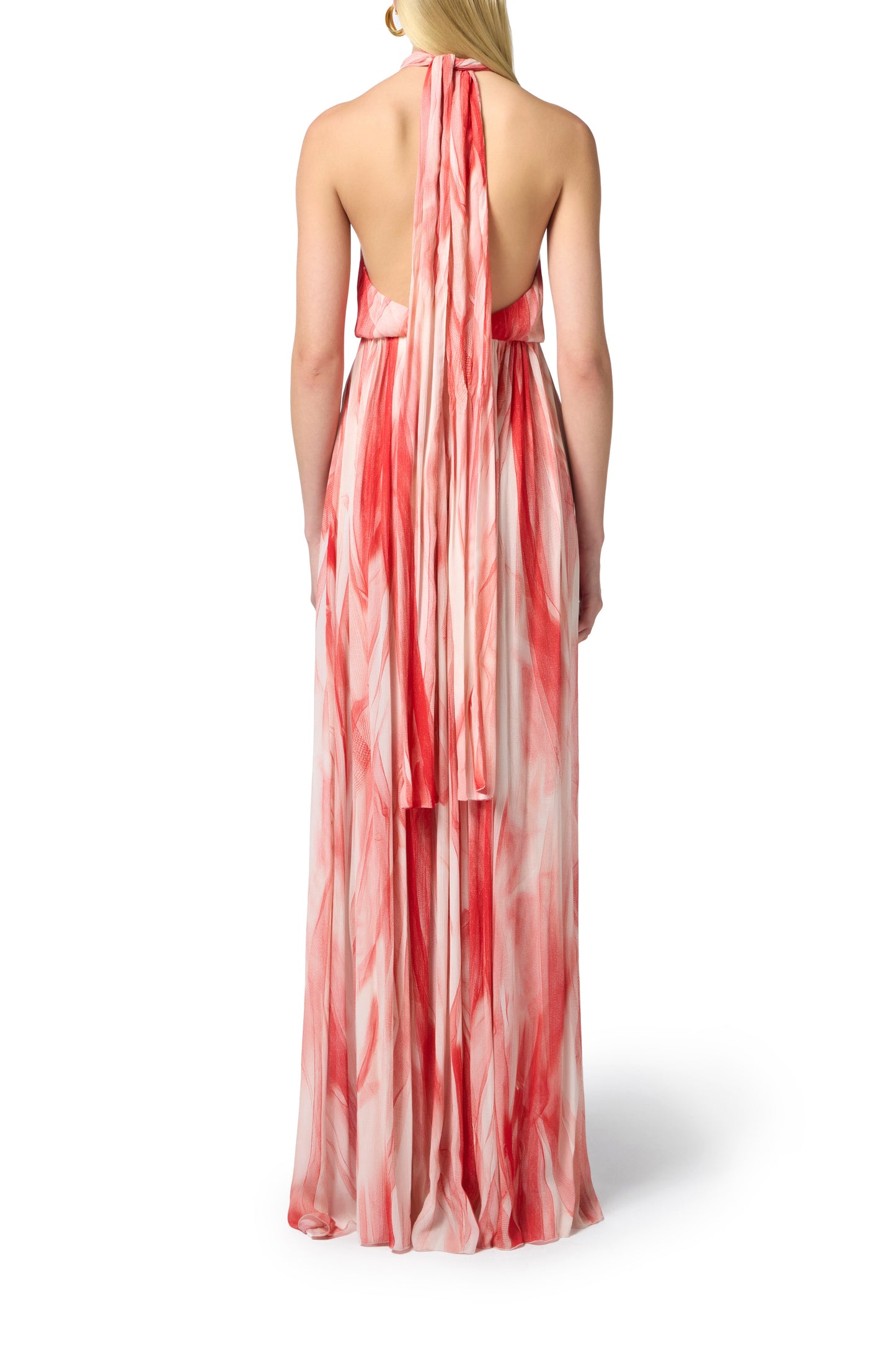 Red Carpet dress in viscose fabric with tulle print