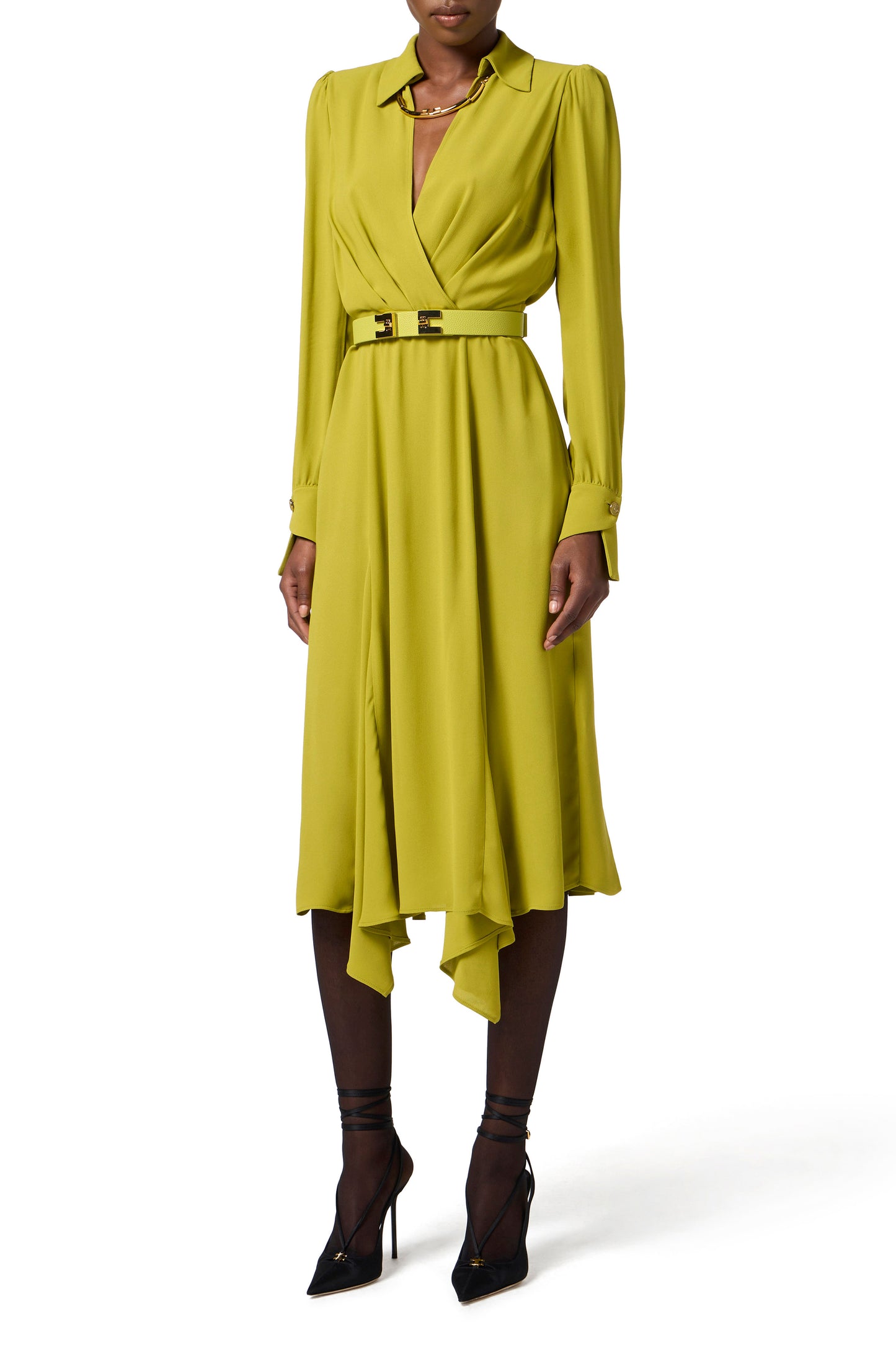 Dress in georgette fabric with tubular necklace