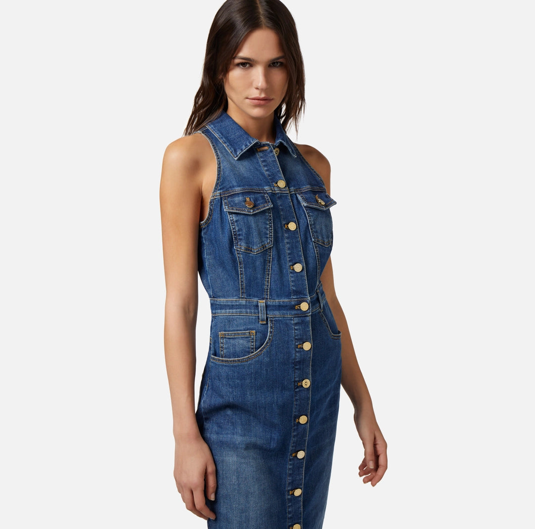 Denim midi dress with row of buttons