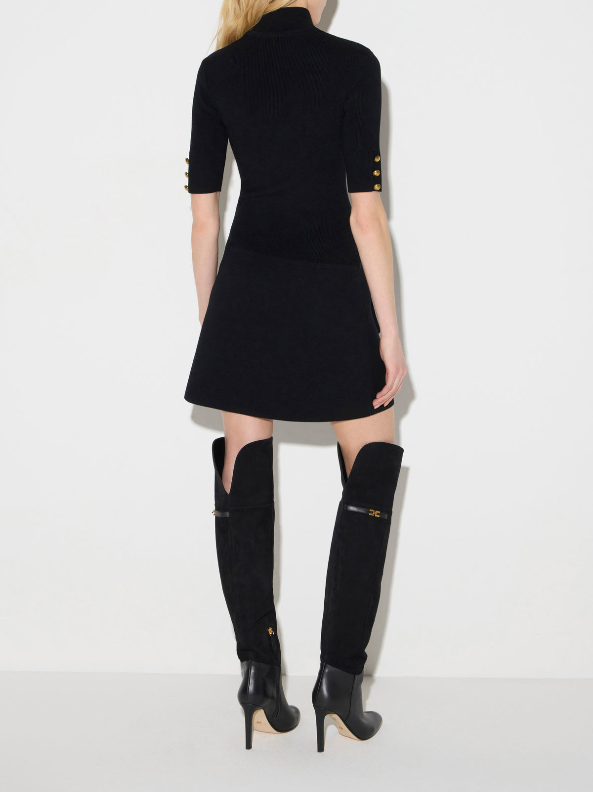 Mini dress in knit fabric with jewel buttons